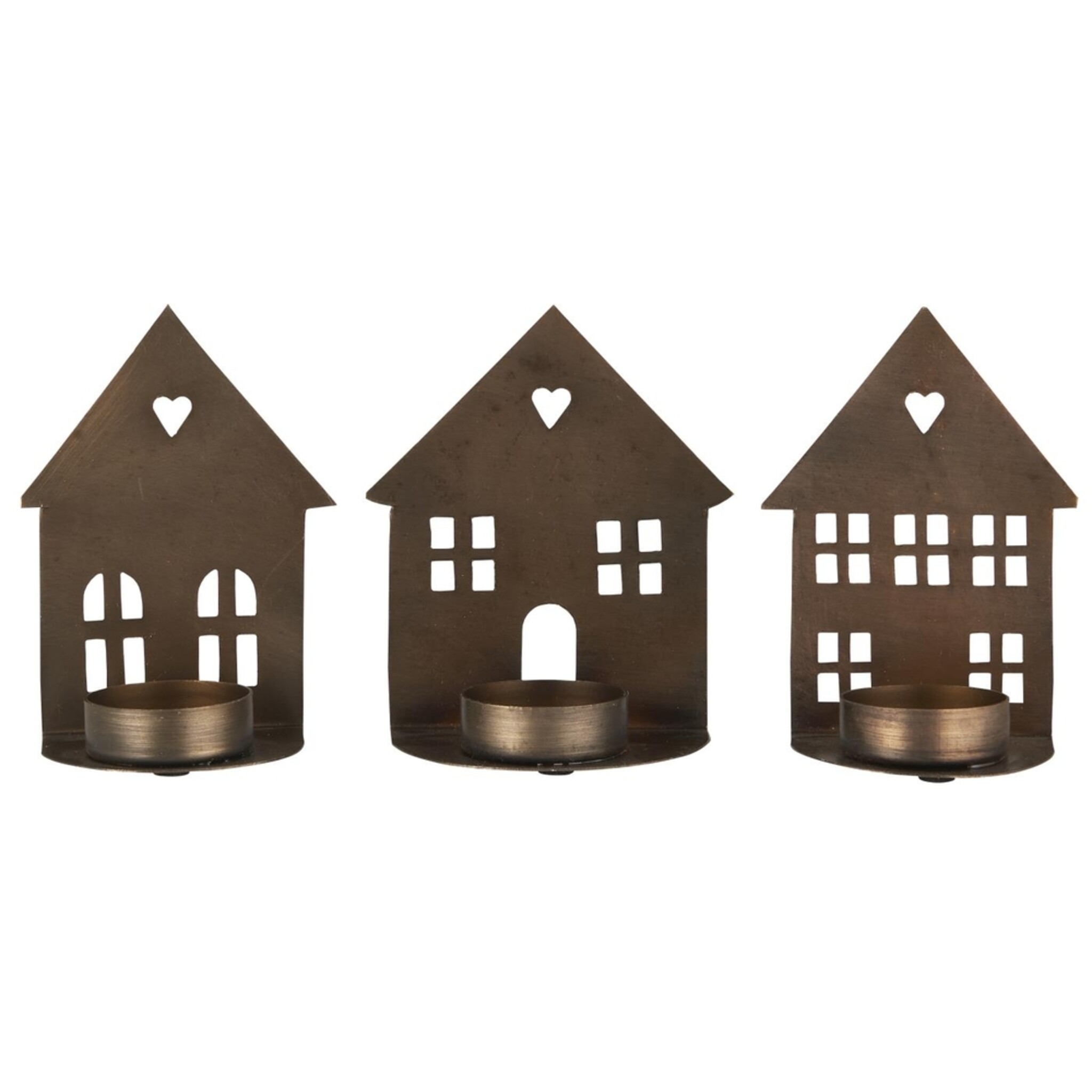 Kerzenhalter für Teelicht Hausfassade 3er Set, gold 