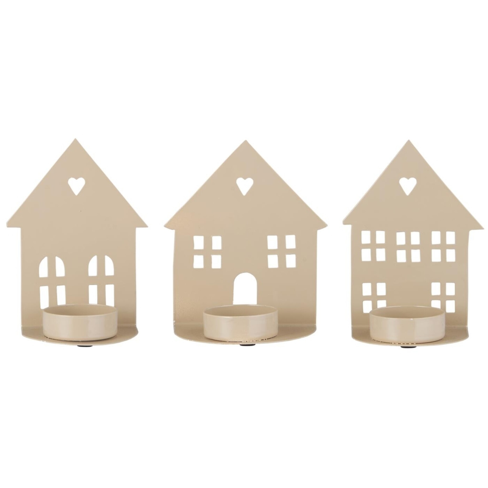 Kerzenhalter für Teelicht Hausfassade 3er Set, creme 