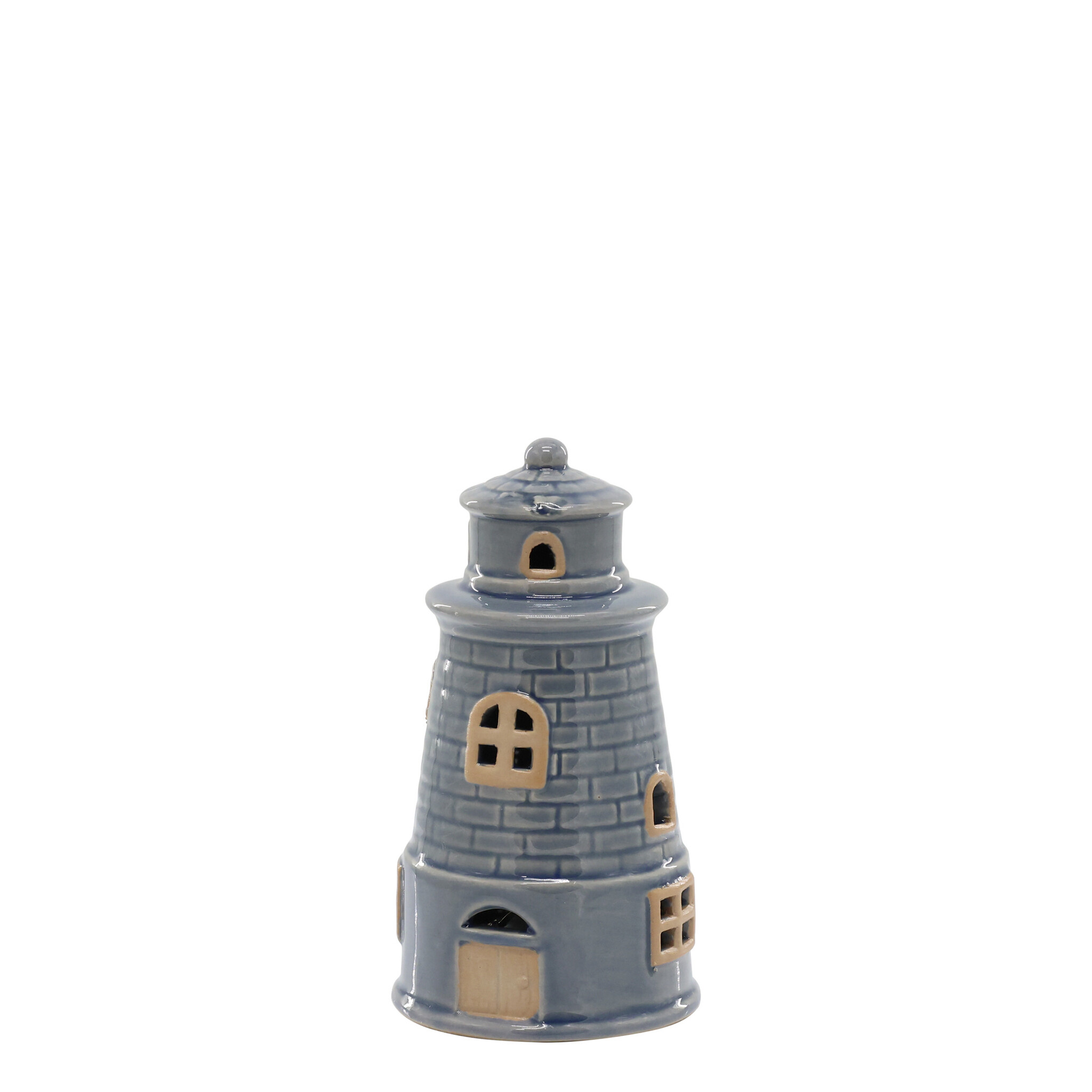 Chic Antique Leuchtturm mit LED, blau 12 cm, Ø 6,5 cm