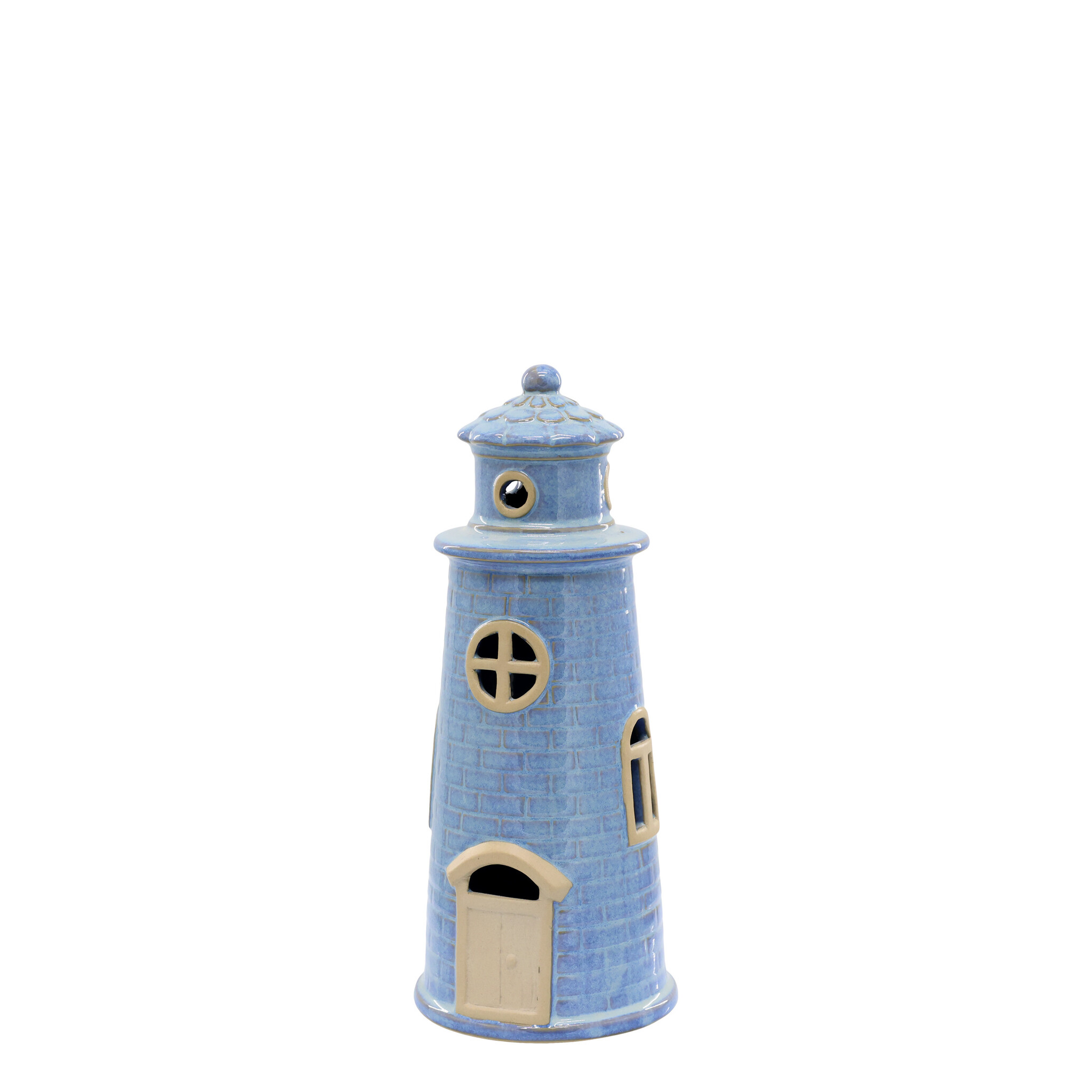 Chic Antique Leuchtturm mit LED, blau 27 cm, Ø 11,5 cm