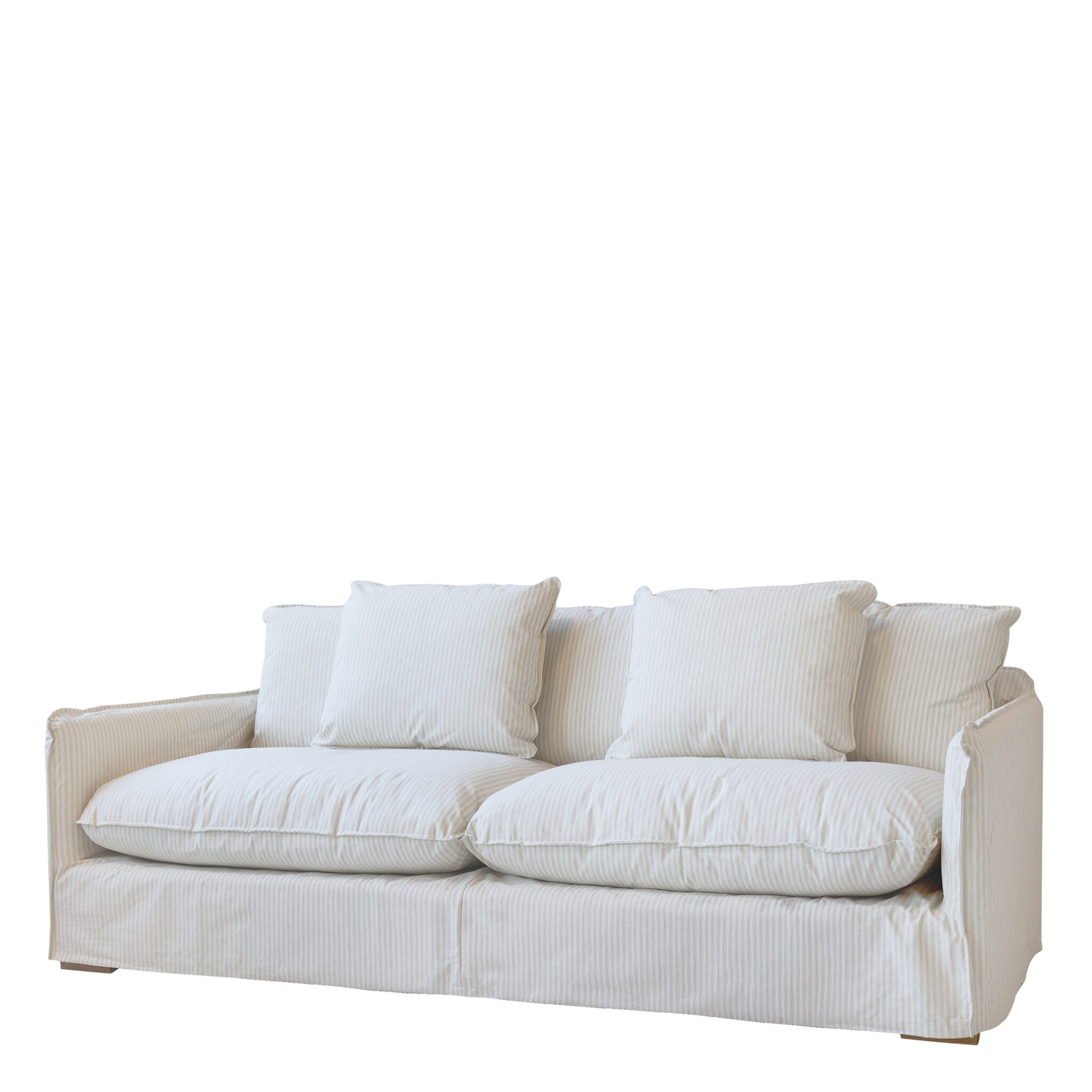 Malo Leinensofa mit 5 Kissen – Französischer Landhausstil, creme 