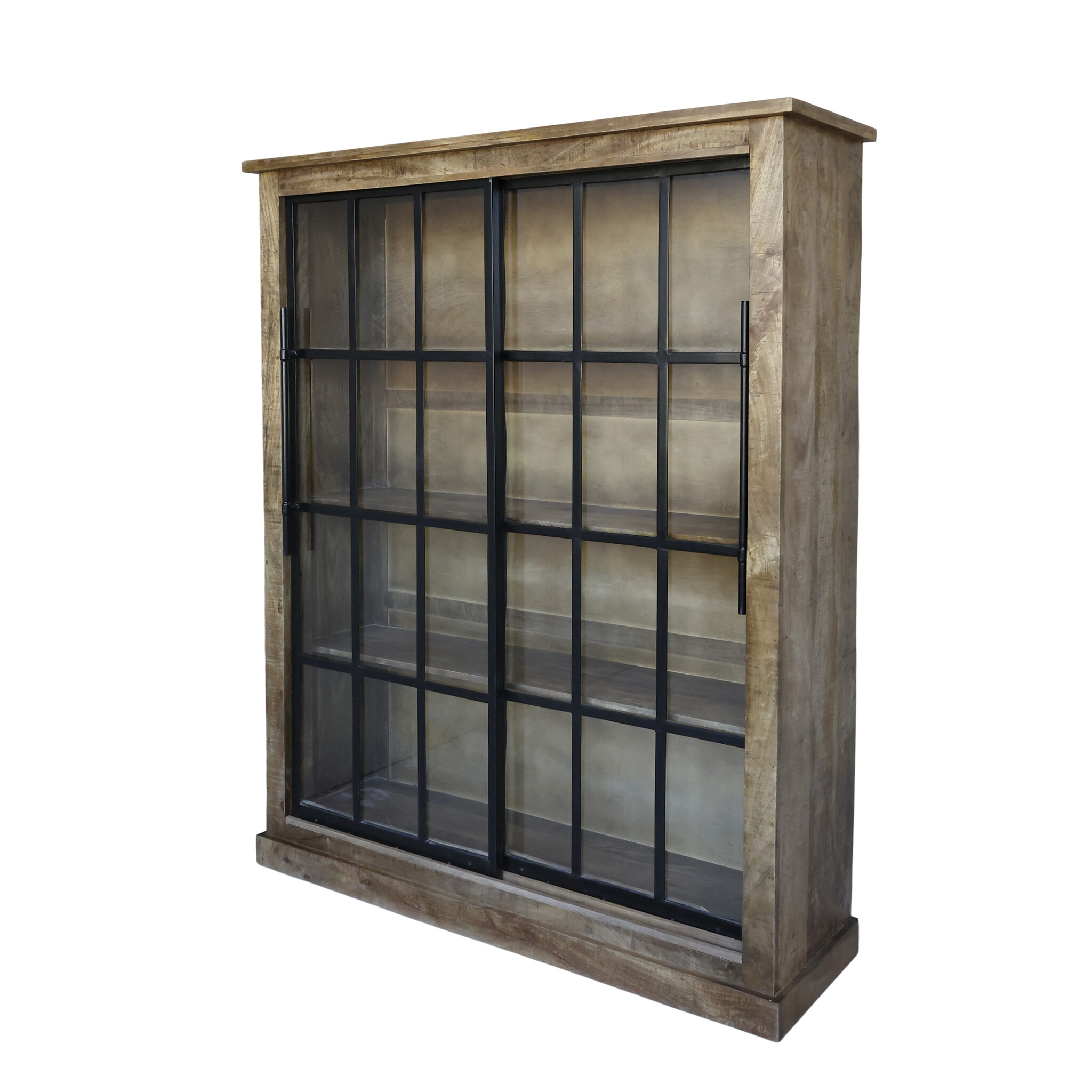 Vitrinenschrank Paris – Landhausstil mit Schiebetüren, natur 150 x 45 x 190 cm