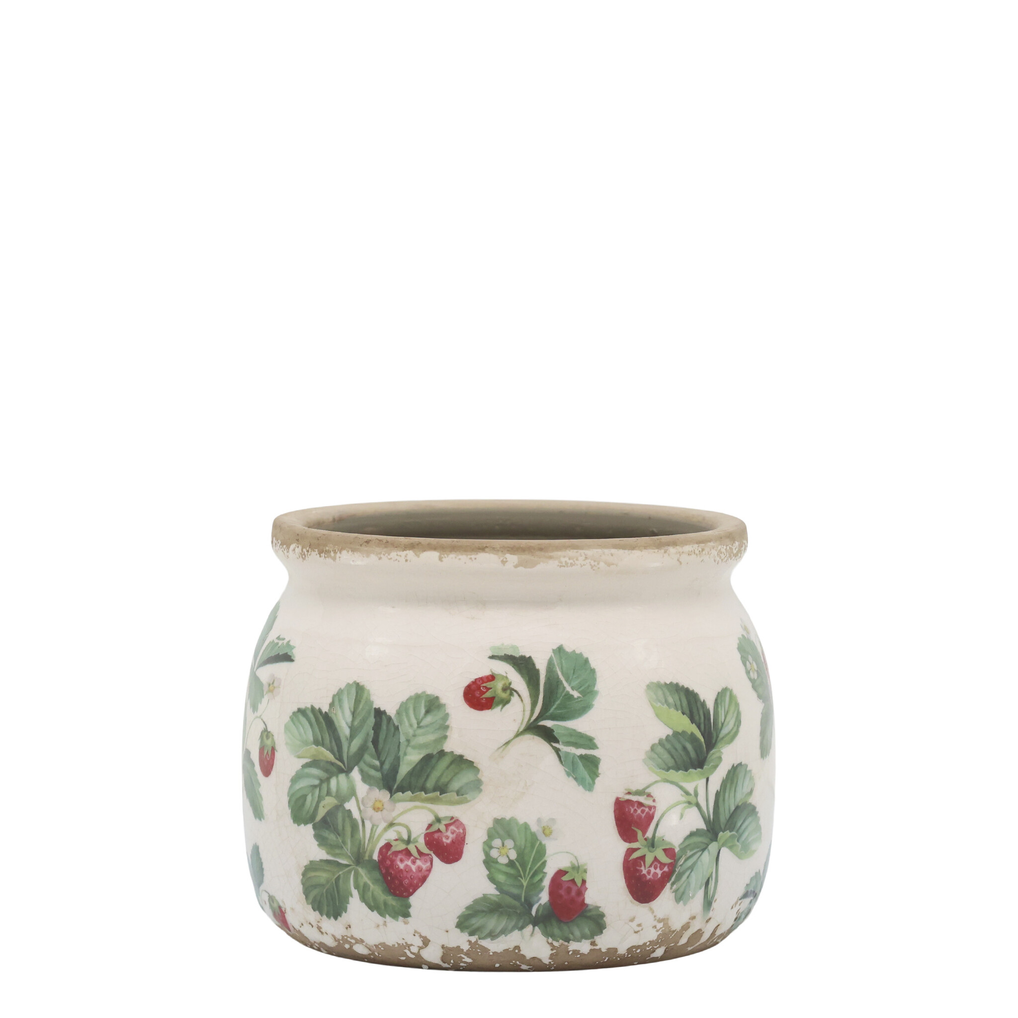 Chic Antique Übertopf Fraises – Keramik-Blumentopf mit Erdbeermuster, creme 9,5 cm, Ø 12 cm