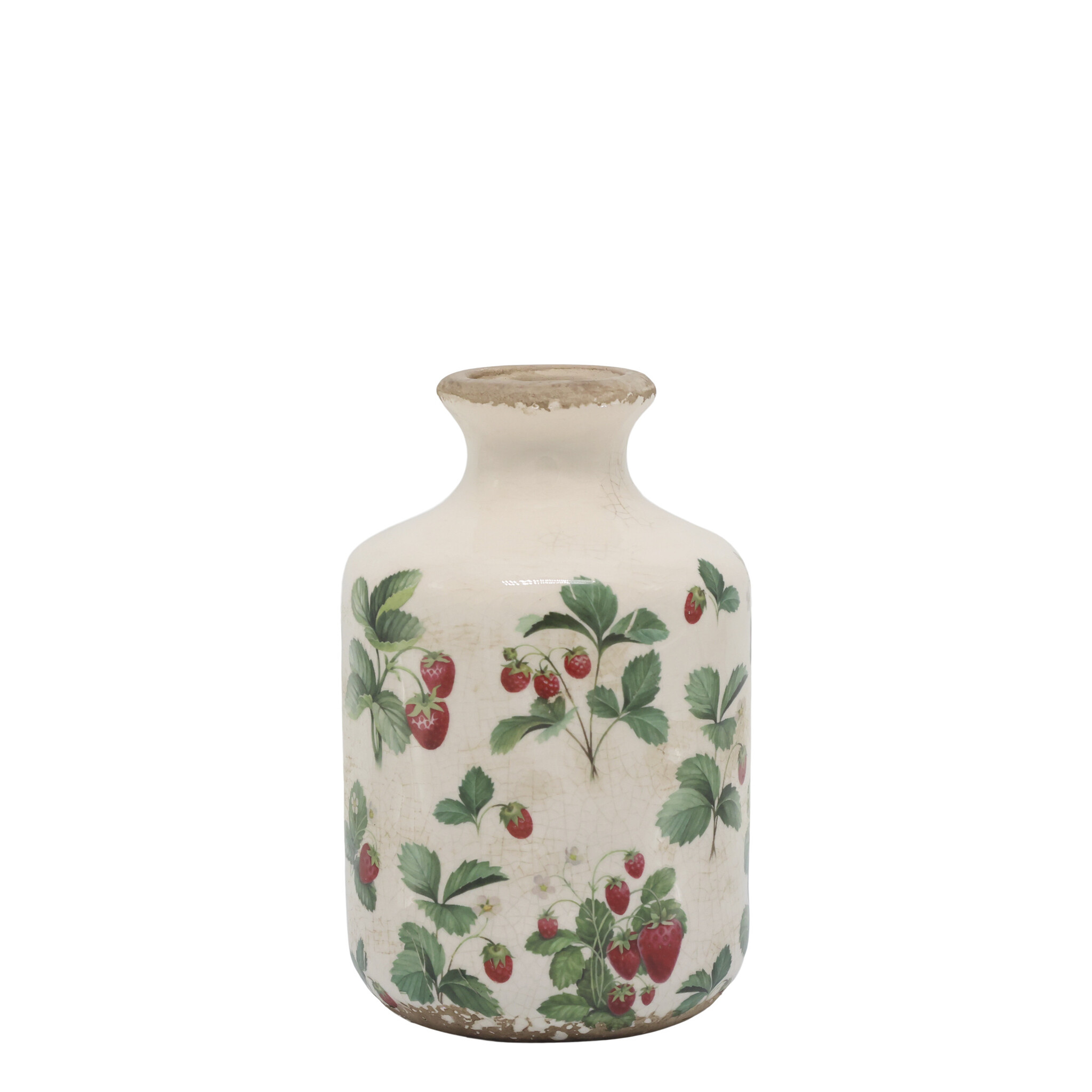 Dekoflasche Fraises Erdbeeren – Keramik im Landhausstil, creme 