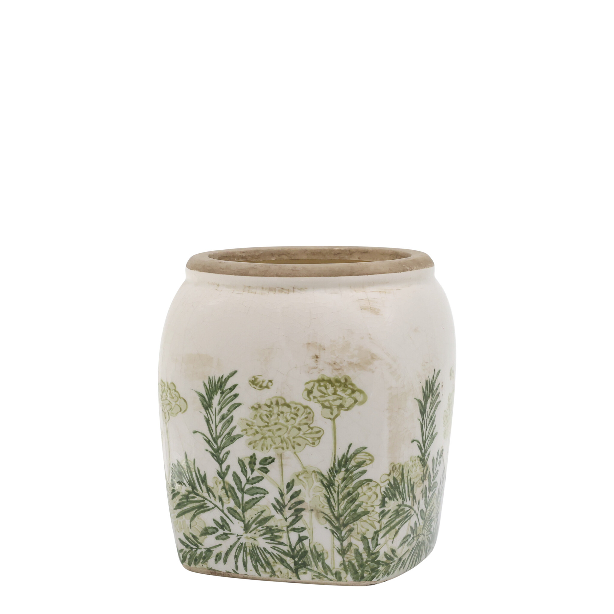 Laval Übertopf mit Blumendruck | Keramik im Landhausstil, verte 15 cm, Ø 13,5 cm