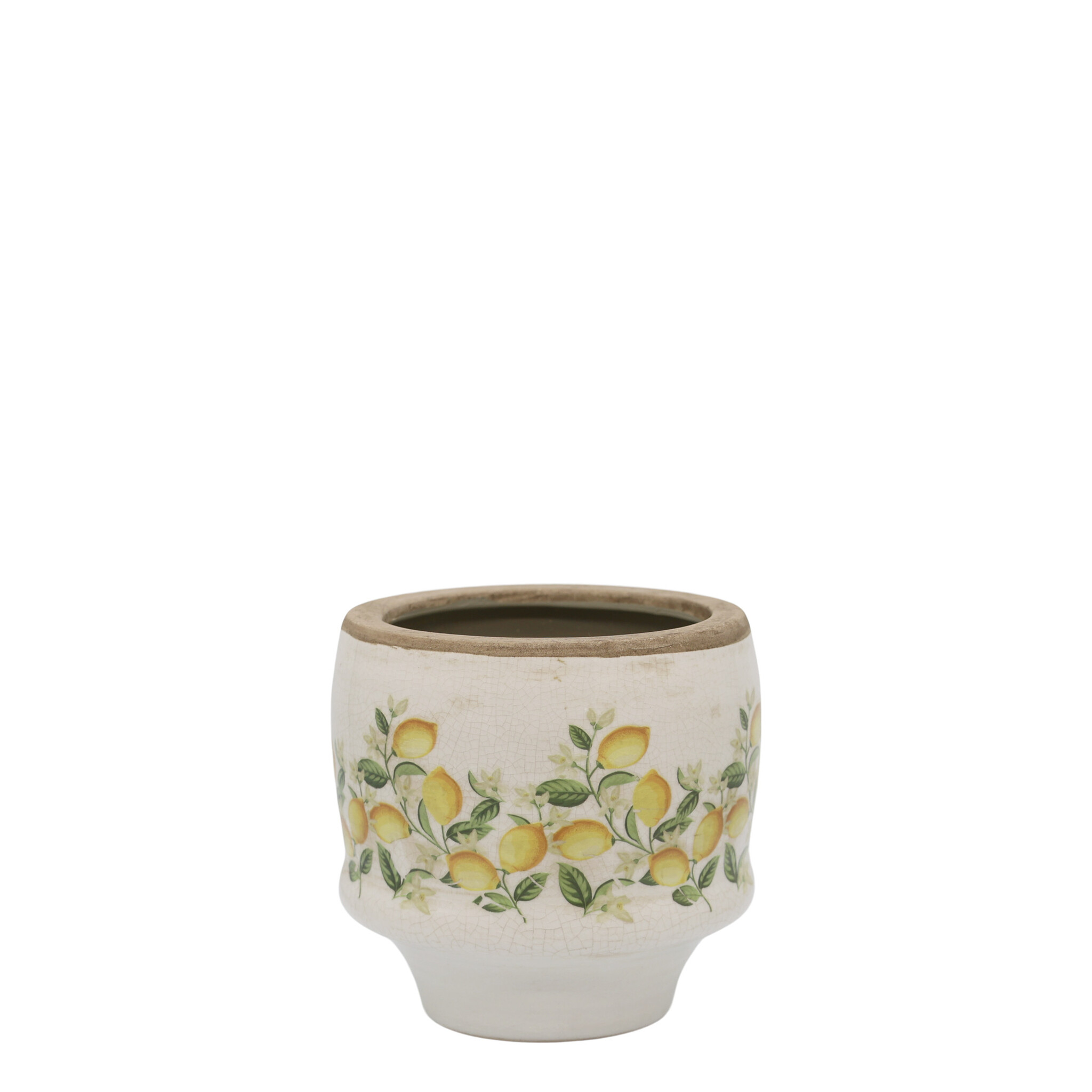 Chic Antique Übertopf Limone Blossom – Vintage Keramik mit Zitronen & Blumen, creme 12,5 cm, Ø 13 cm