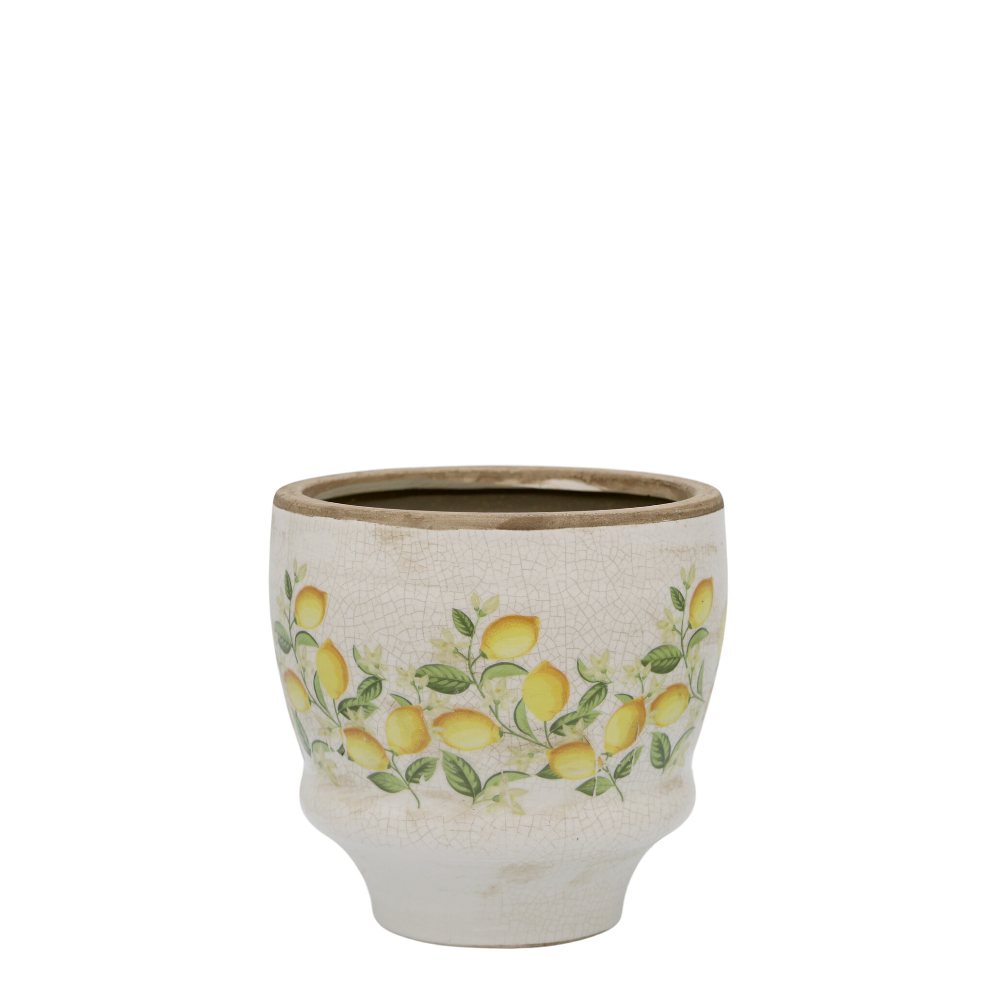 Chic Antique Übertopf Limone Blossom – Vintage Keramik mit Zitronen & Blumen, creme 14,5 cm, Ø 15 cm