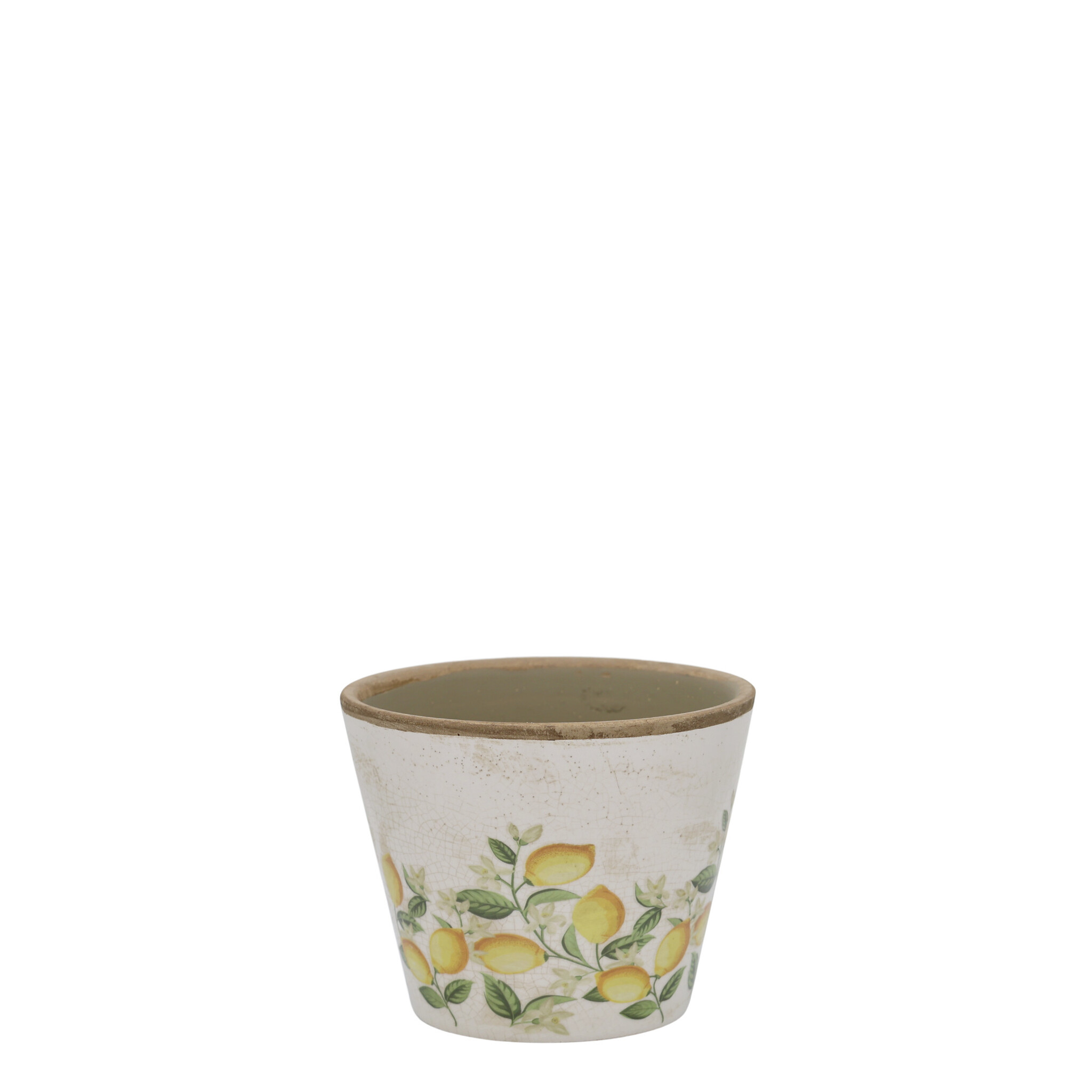 Übertopf Limone Blossom – Vintage Keramik mit Zitronenmotiv, creme 10,5 cm, Ø 13,5 cm