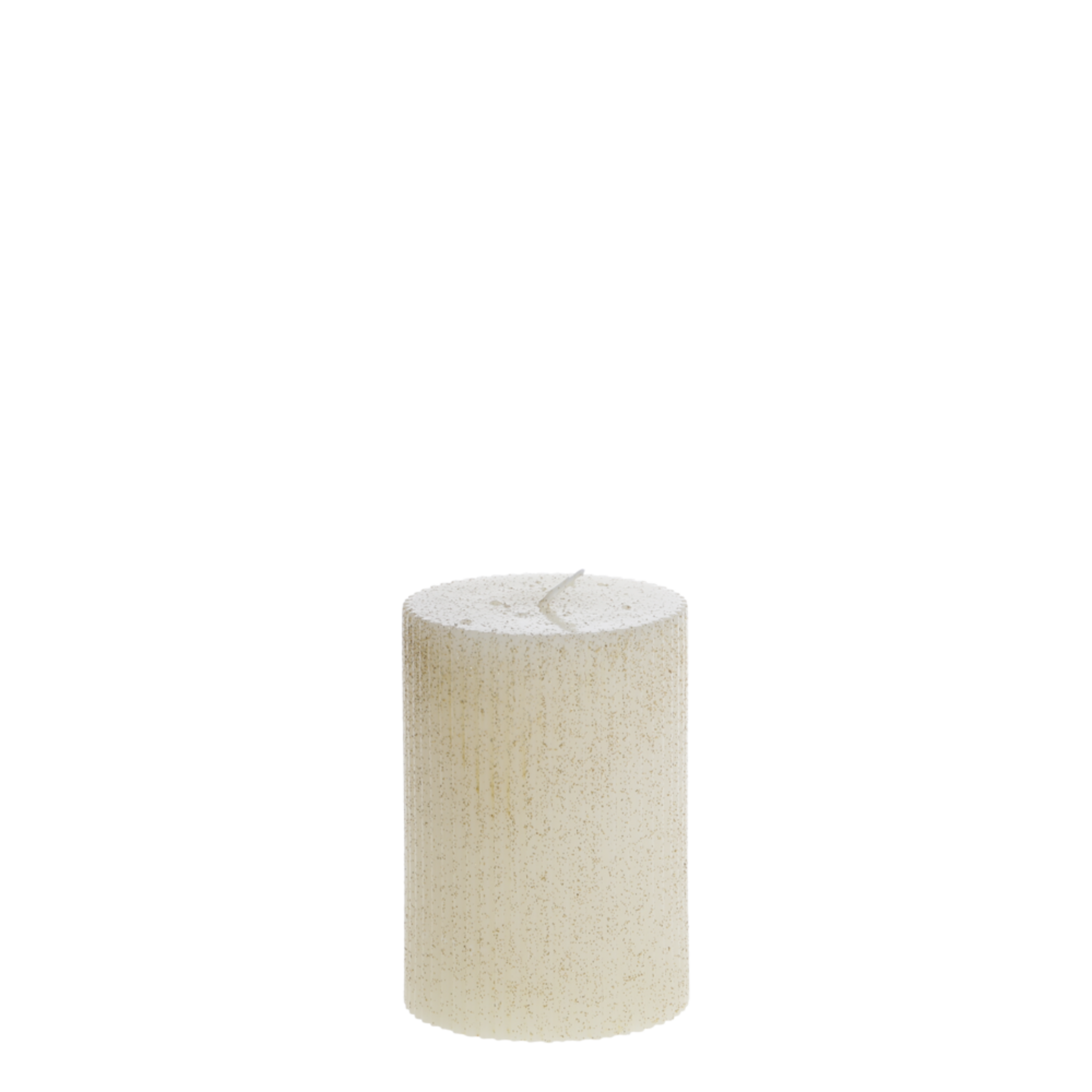 Stumpenkerze mit Rillen und Glitzer, creme Höhe 10, Ø 7 cm