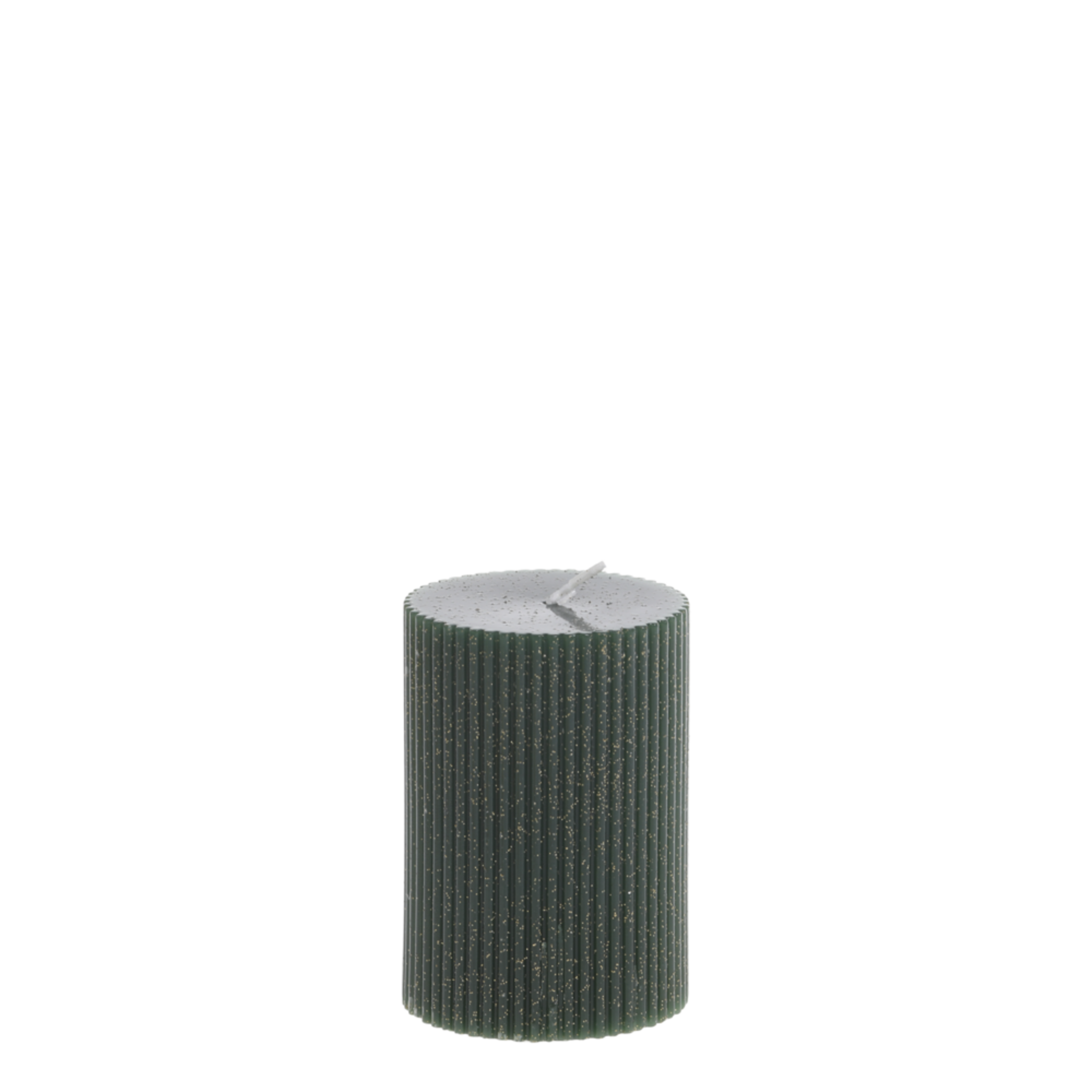 Stumpenkerze mit Rillen und Glitzer, oliv Höhe 10, Ø 7 cm