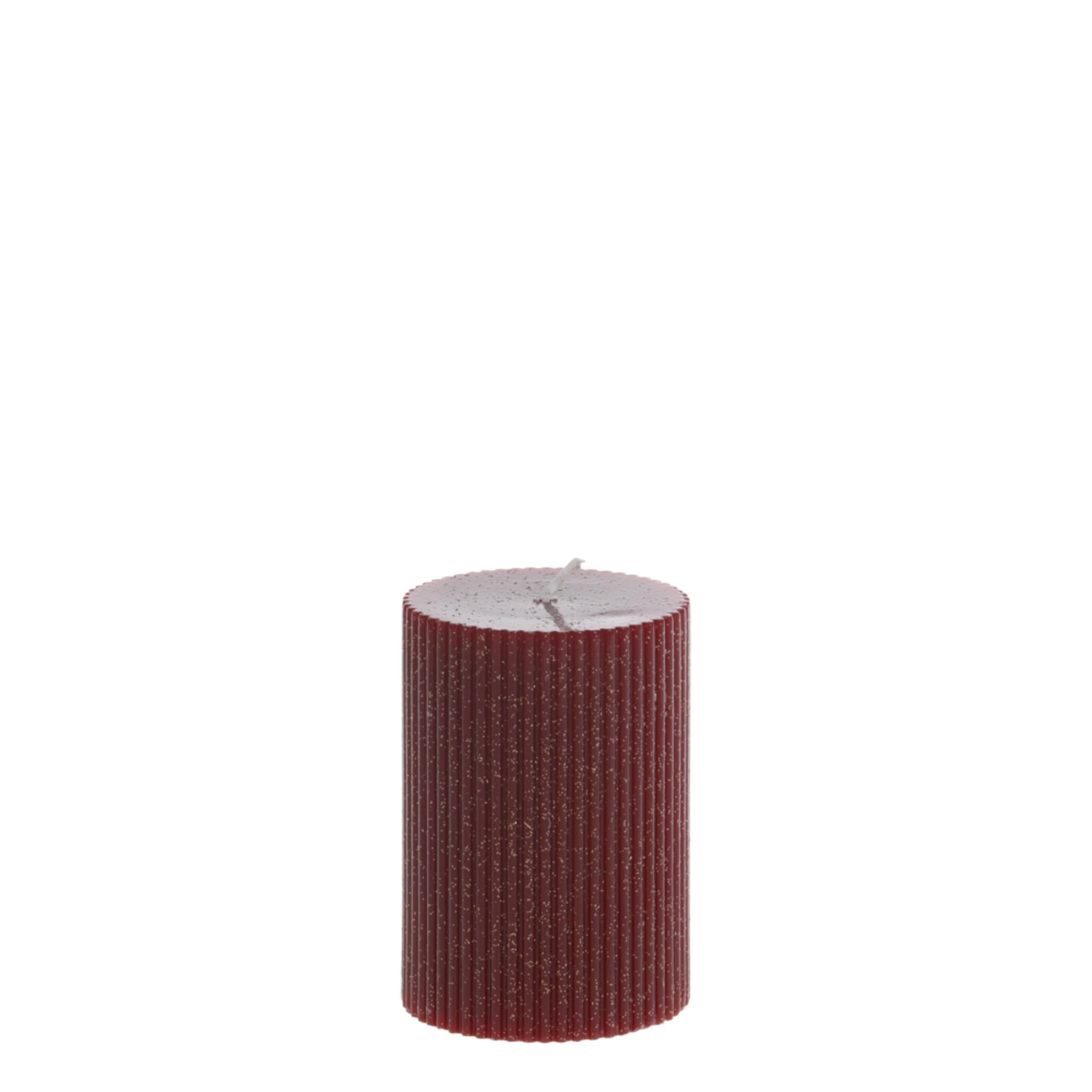 Stumpenkerze mit Rillen und Glitzer, cherry Höhe 10, Ø 7 cm