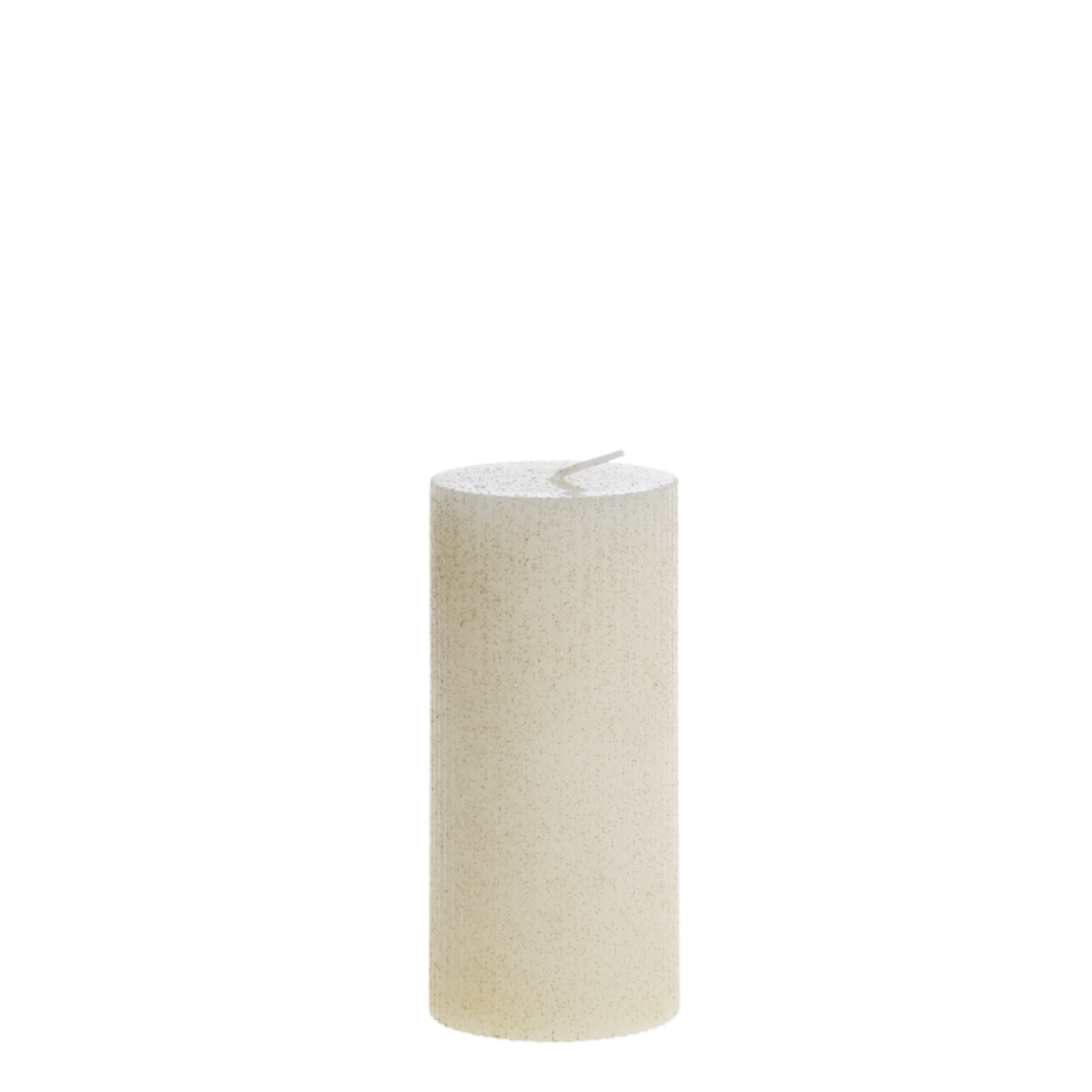 Stumpenkerze mit Rillen und Glitzer, creme Höhe 15/Ø7 cm