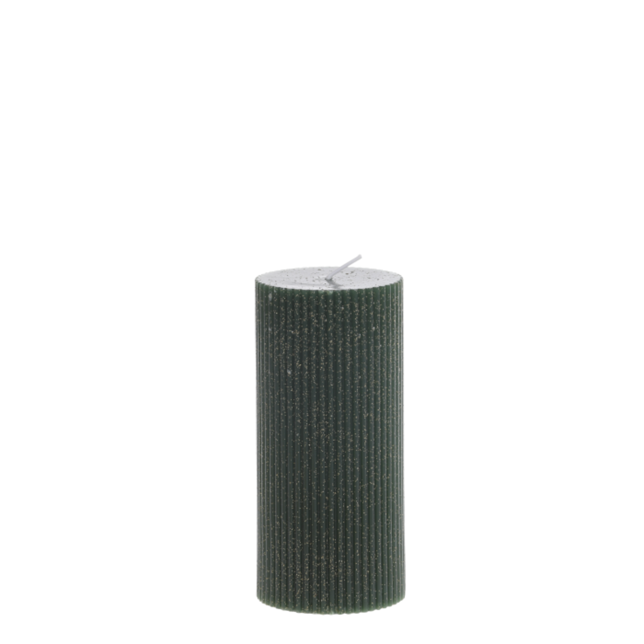Stumpenkerze mit Rillen und Glitzer, oliv Höhe 15/Ø7 cm
