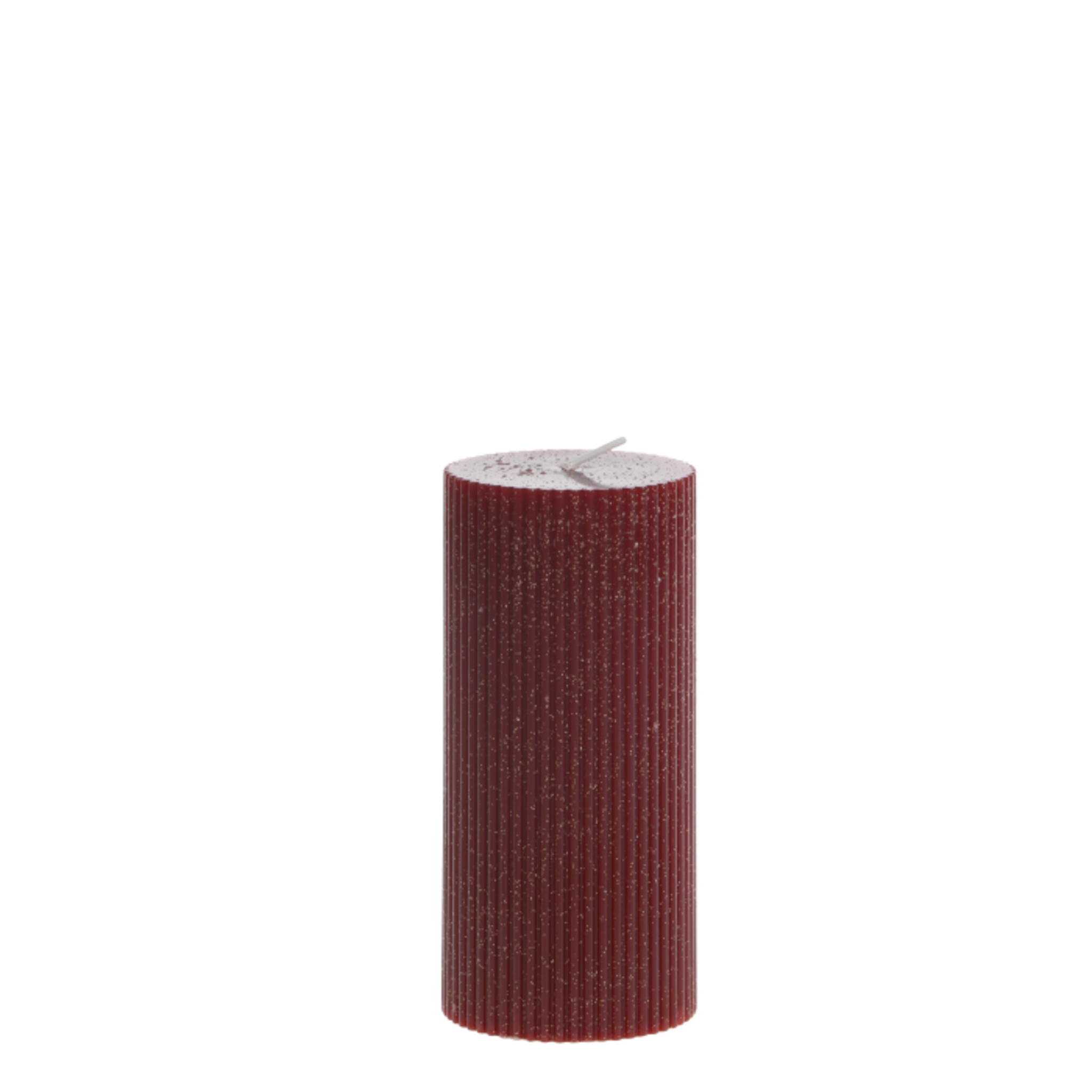 Stumpenkerze mit Rillen und Glitzer, cherry Höhe 15/Ø7 cm