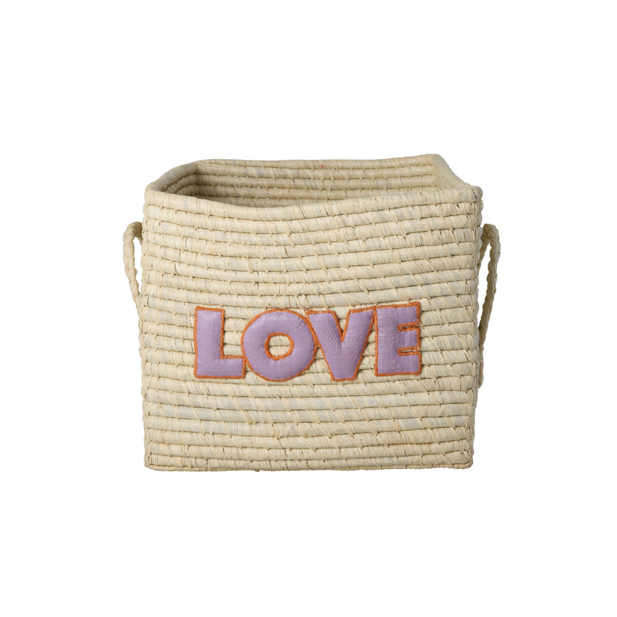 Quadratischer Raffia Korb mit LOVE-Schriftzug,  