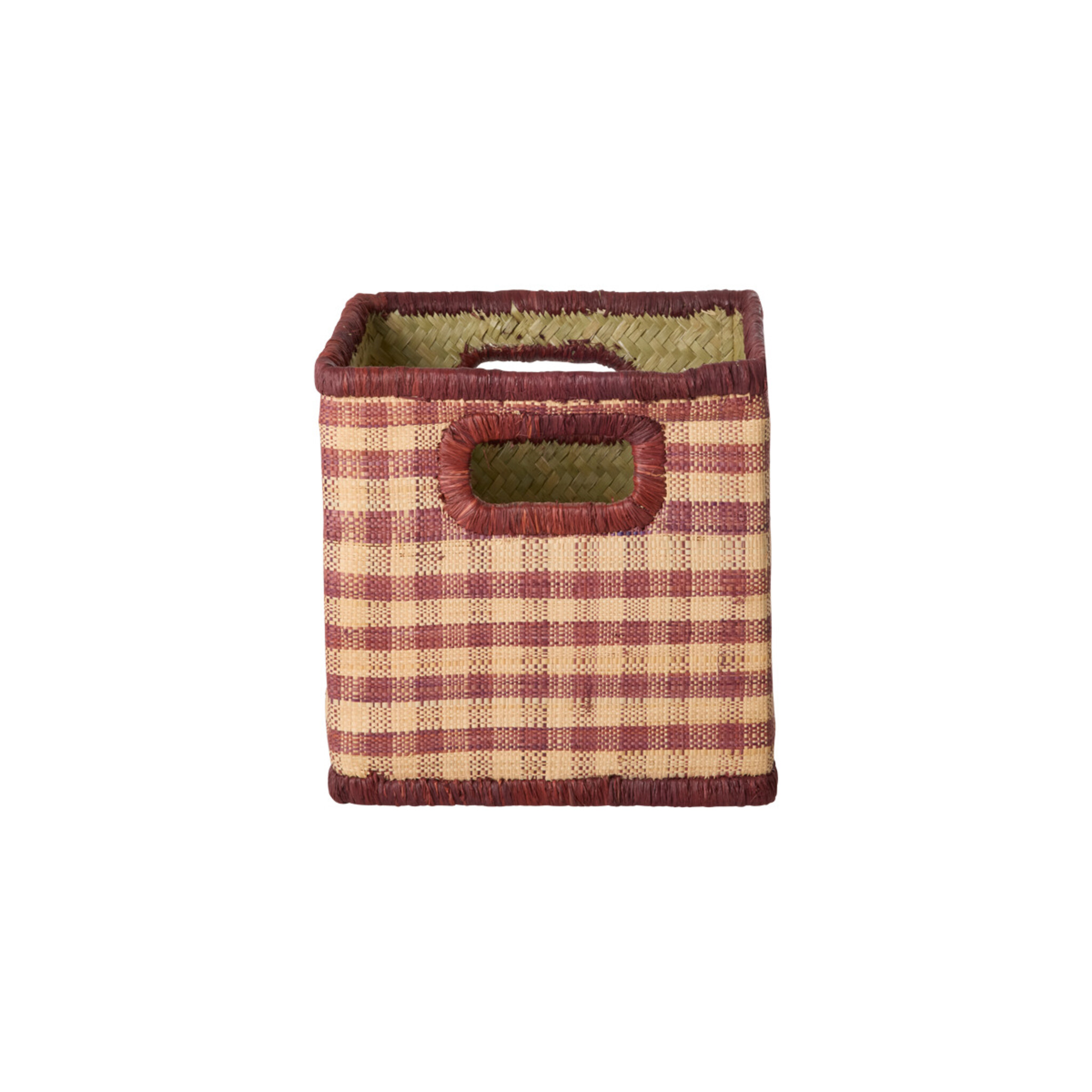Quadratischer Raffia Korb mit braunen Karos, braun 20 x 20 x 20 cm