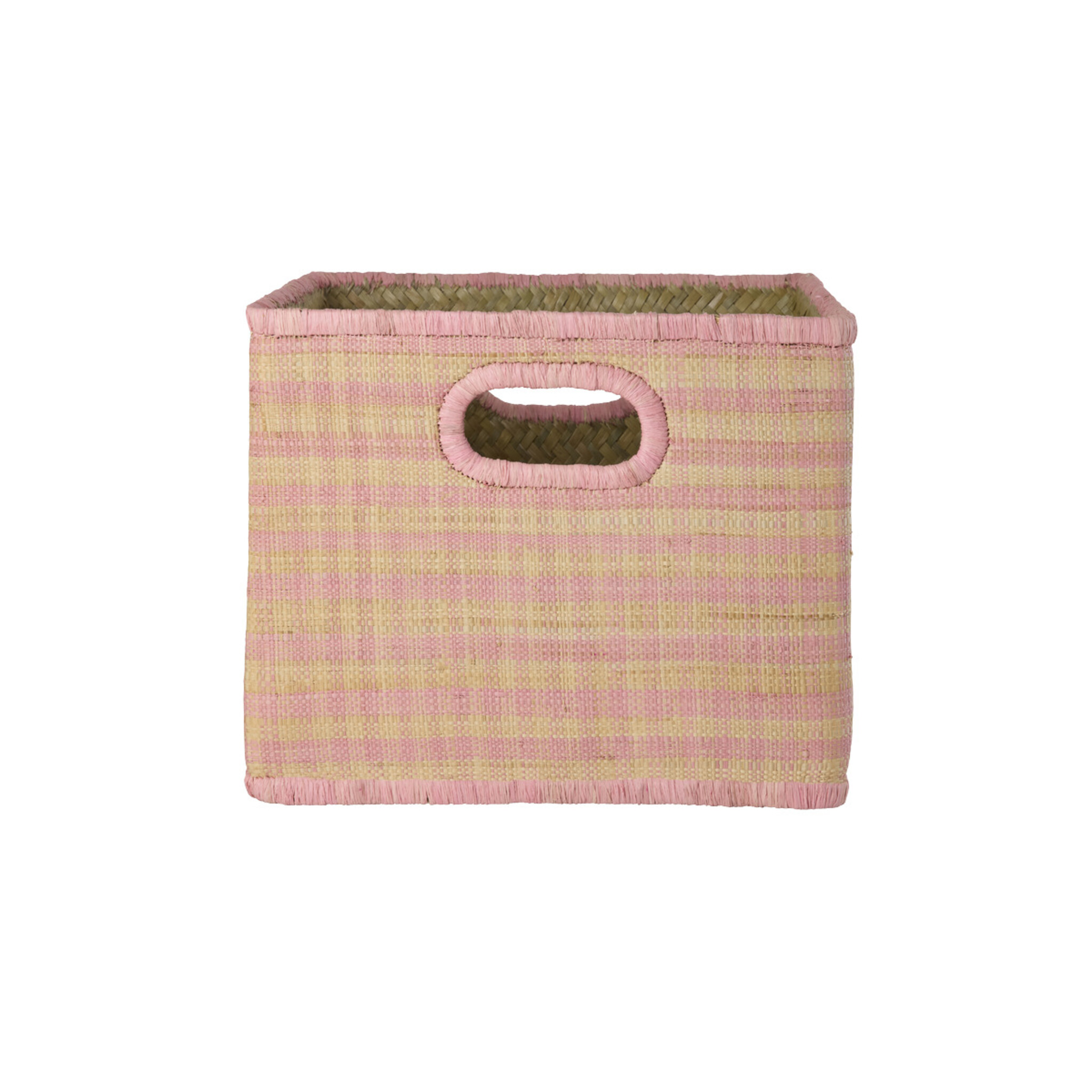 Quadratischer Raffia Korb Pink Checks 30x30x25, pink 30 x 30 x 25 cm