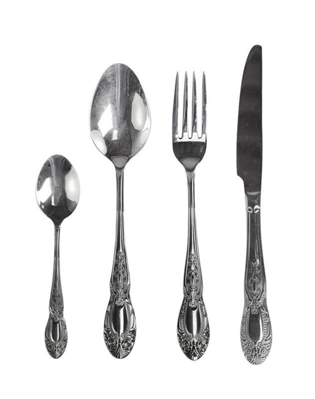 Besteck mit Dekor 4er Set, silber 