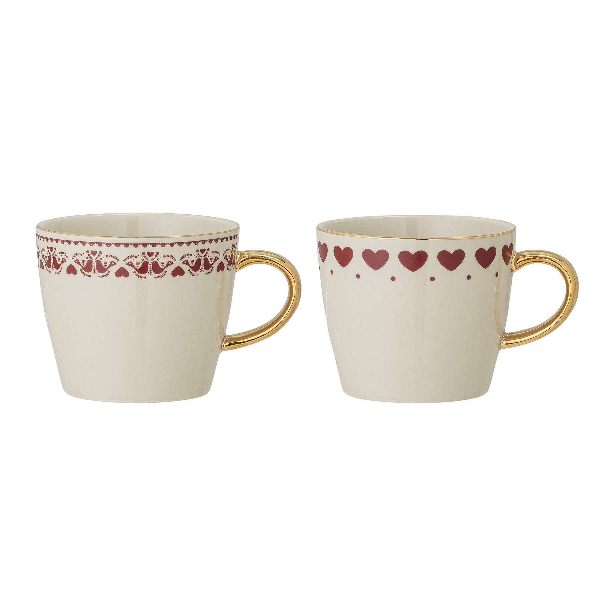 2er Set Becher Jolly mit Henkel und Muster, weiss, gold, rot 