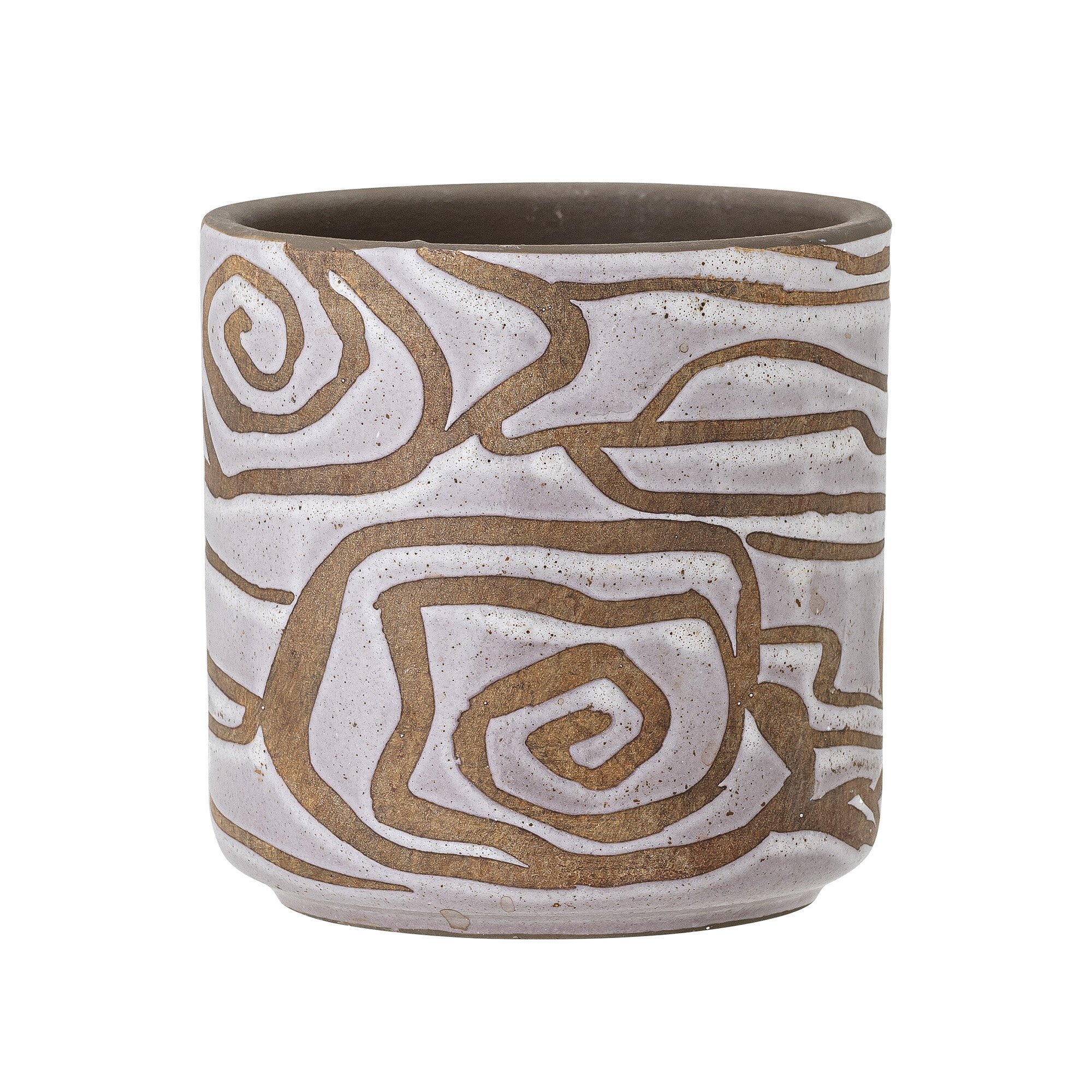 Blumentopf Lija mit abstraktem Muster, weiss, braun 