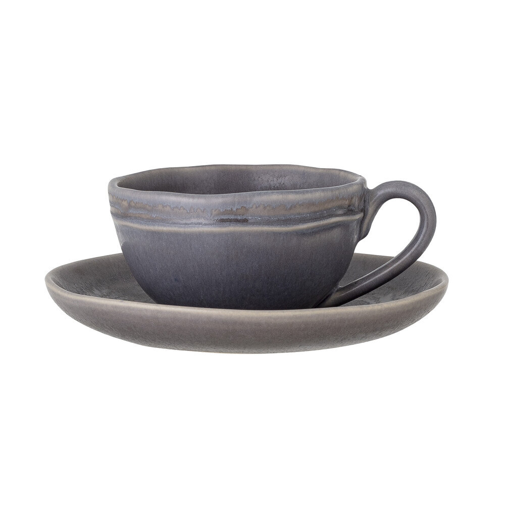 Cappuccinotasse mit Untertasse Raben, grau 