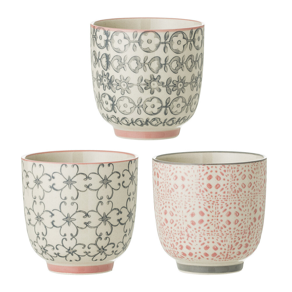 Cécile Becher klein, Rose, Steingut 3er-Set, rose Ø 7xH7 cm