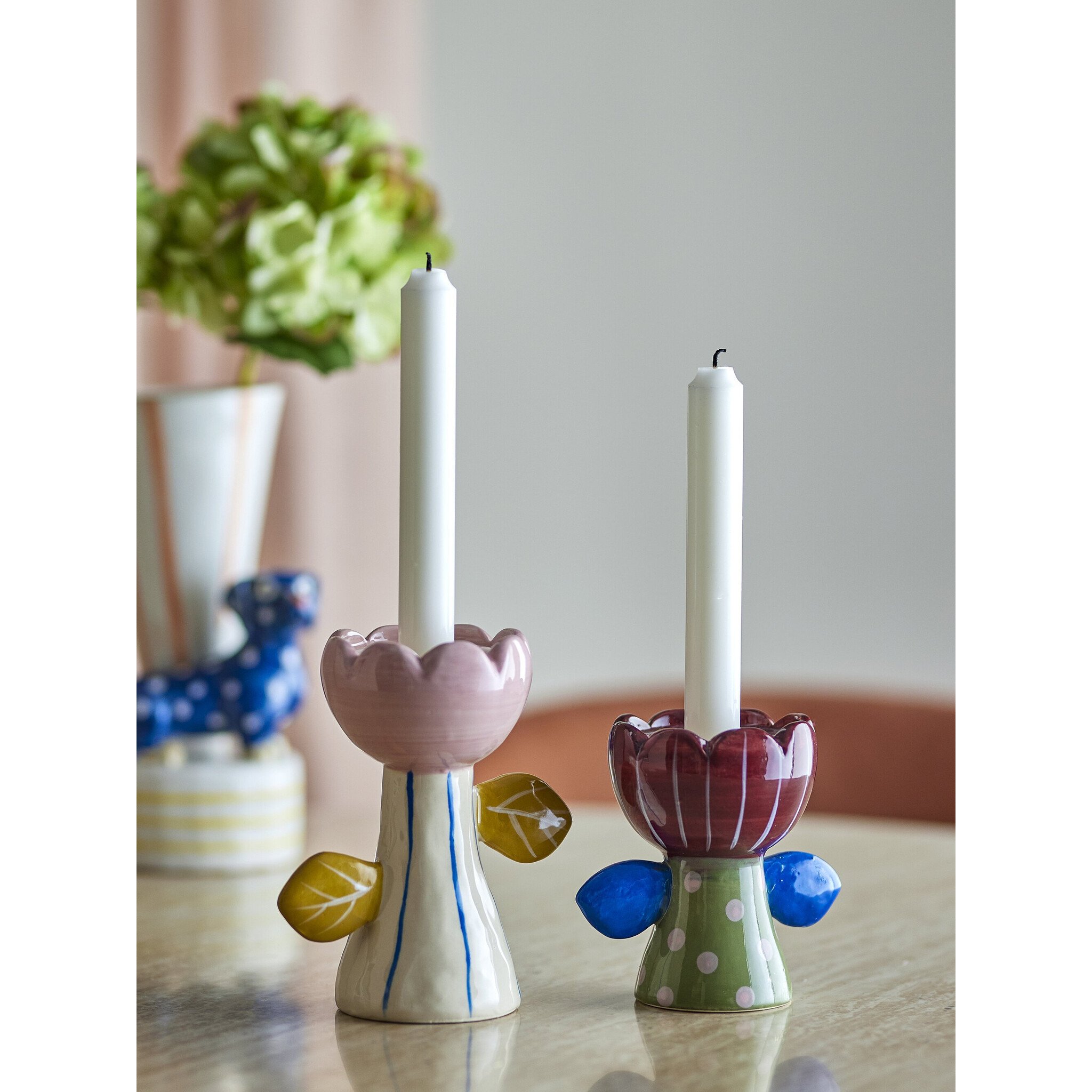 Kerzenhalter Florita 2er-Set aus Steingut