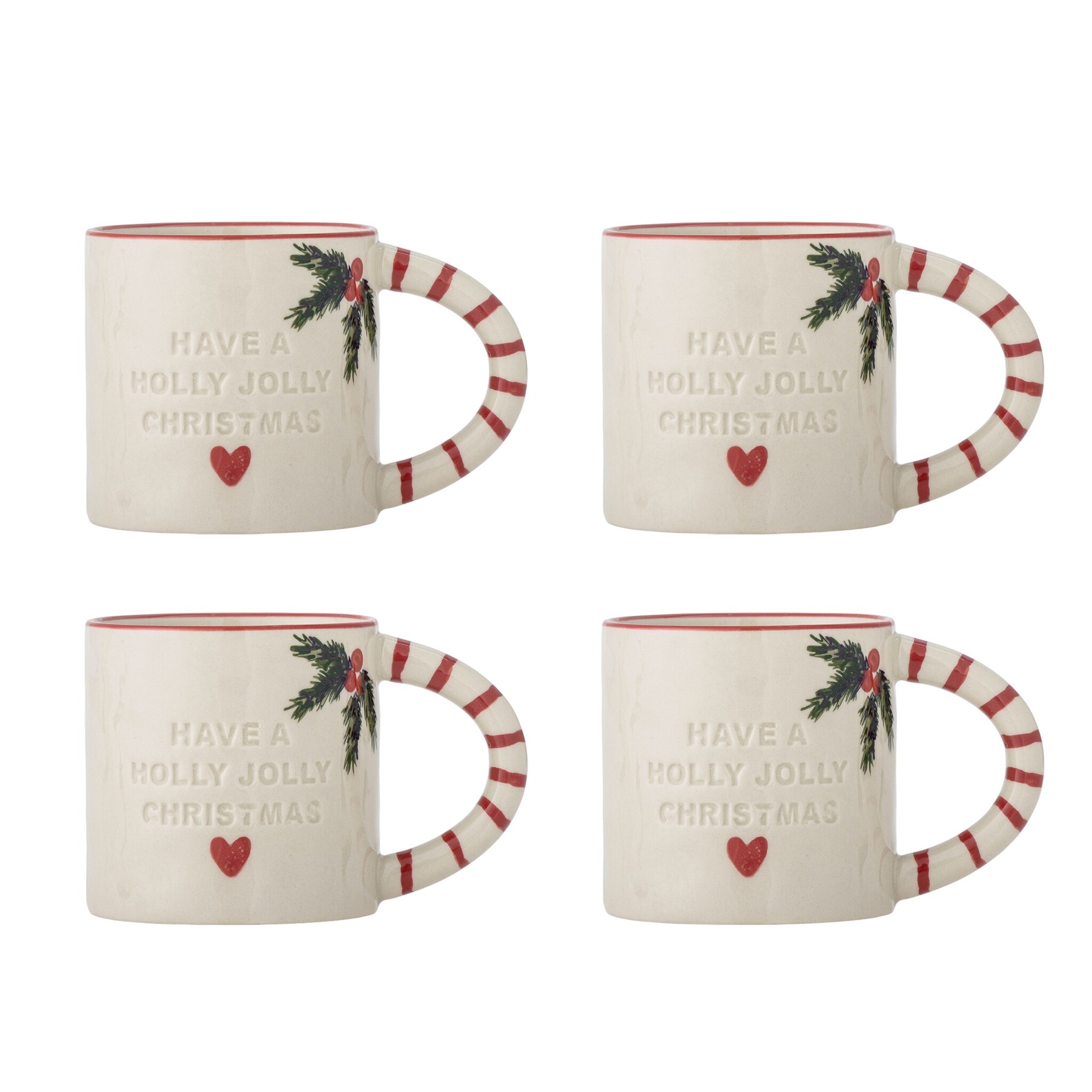 Bloomingville Jovida Tasse 4er-Set aus Steingut, Weihnachten, natur 