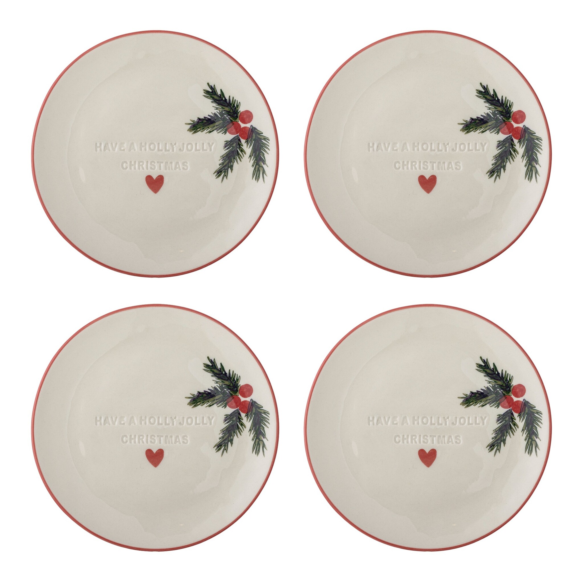 Jovida Weihnachts-Teller 4er-Set aus Steingut Ø 16 cm, natur 