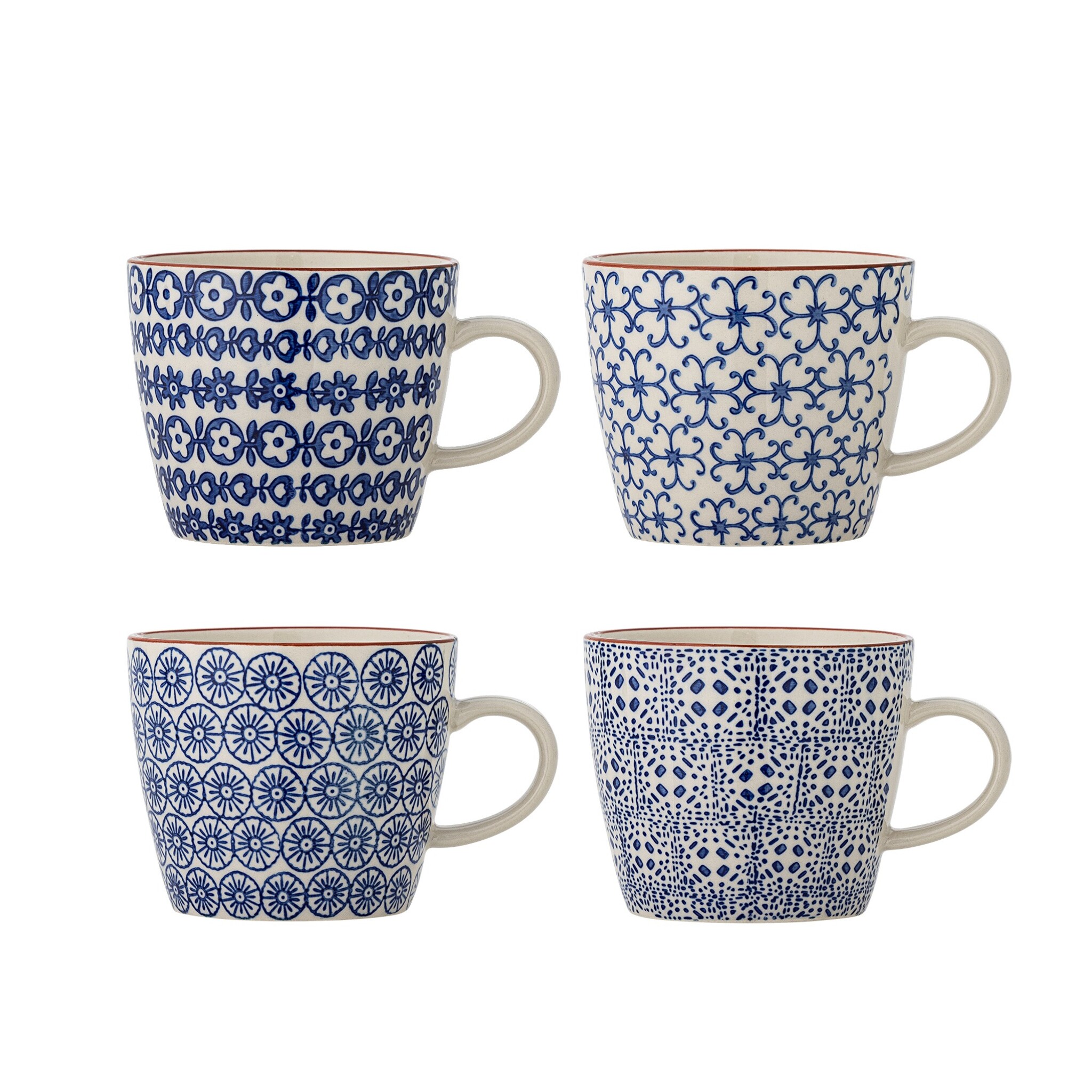 Karine Becher Set aus Steingut, Blau – 4er-Set im Hygge-Stil, blau 
