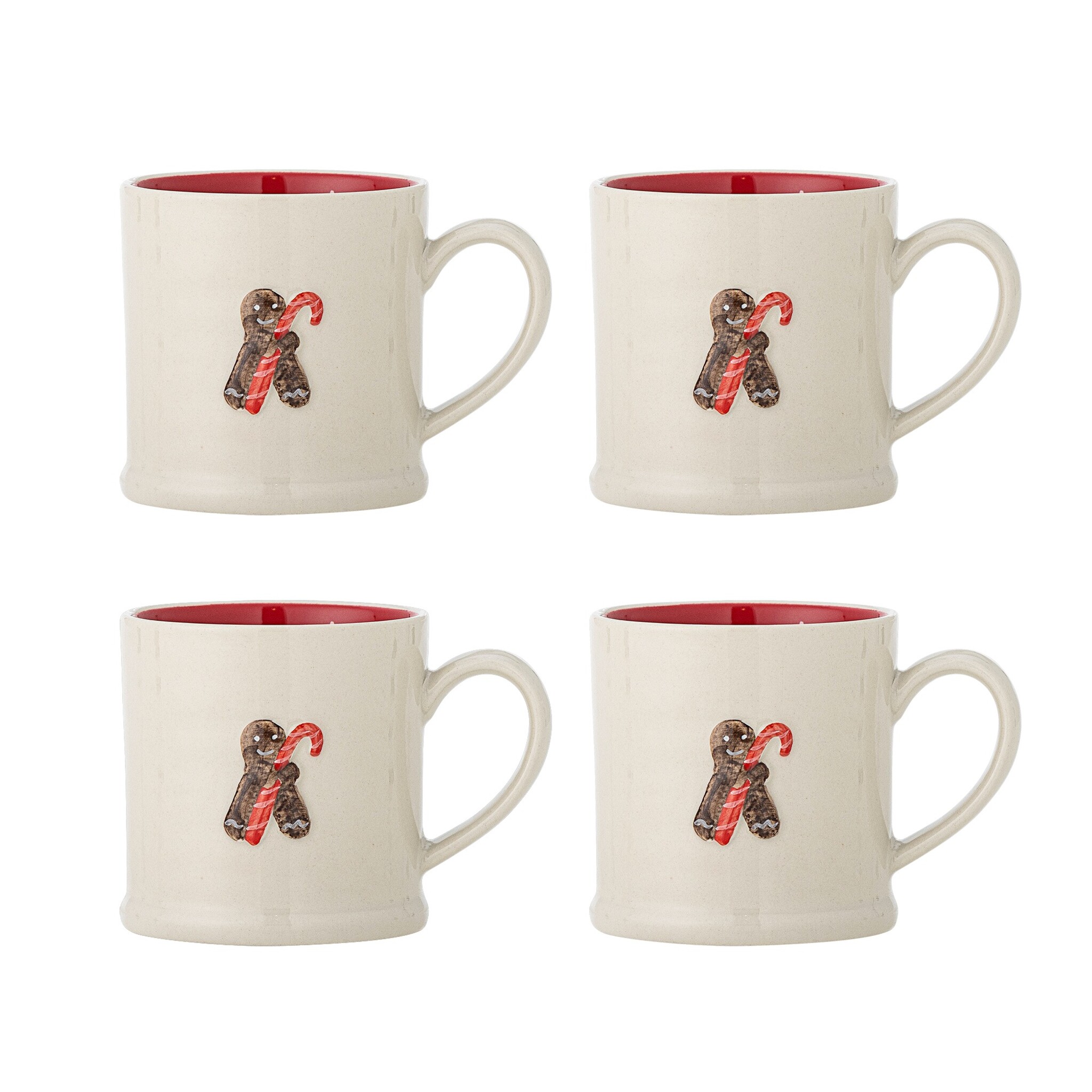 Bloomingville Kenai Weihnachts-Tassen-Set aus Steingut, 4-teilig, rot 