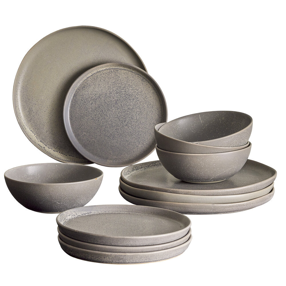 Kendra Geschirr-Set, Grau, Steingut, grau 