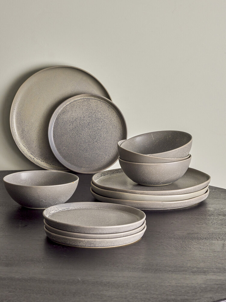 Kendra Geschirr-Set, Grau, Steingut, grau 