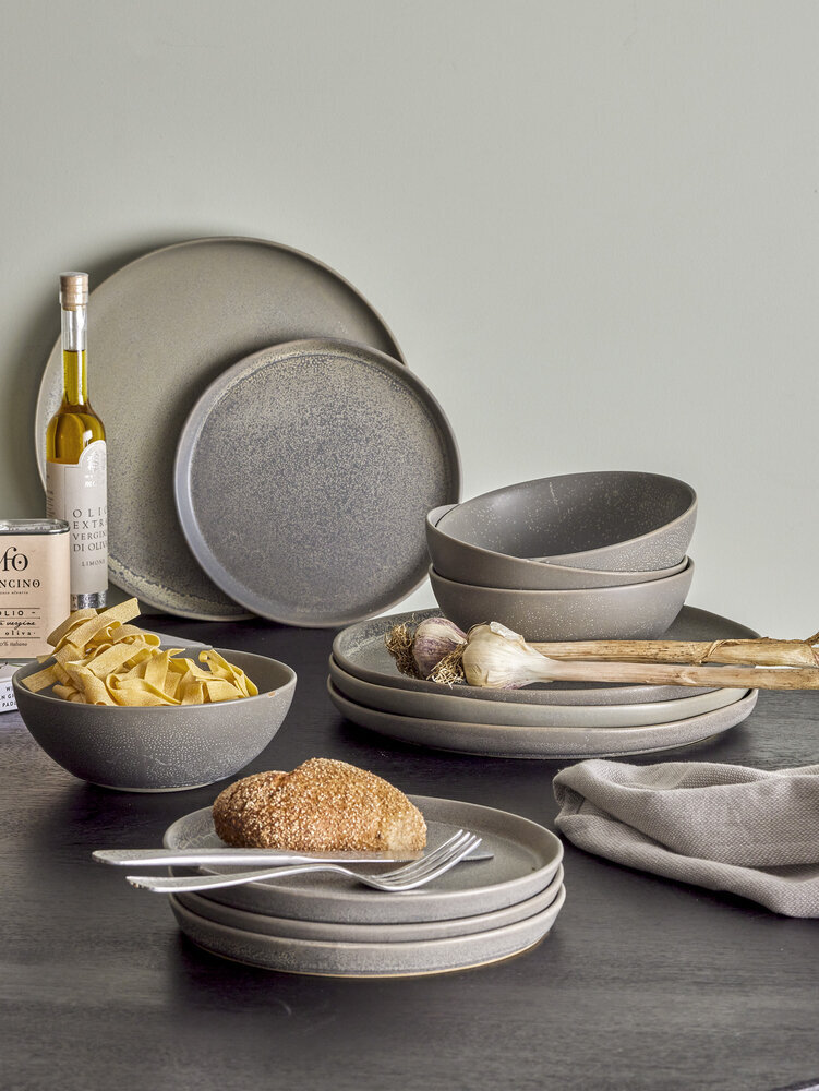 Kendra Geschirr-Set, Grau, Steingut, grau 