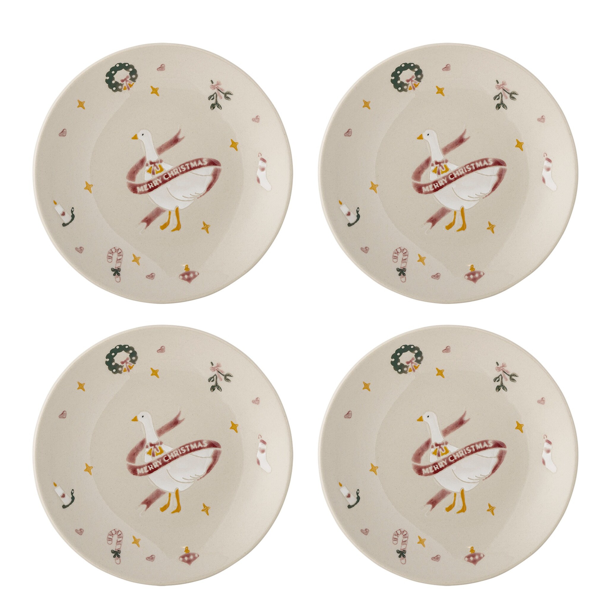 Bloomingville Mary Teller 4er-Set Weihnachten Steingut Ø 16 cm, creme 