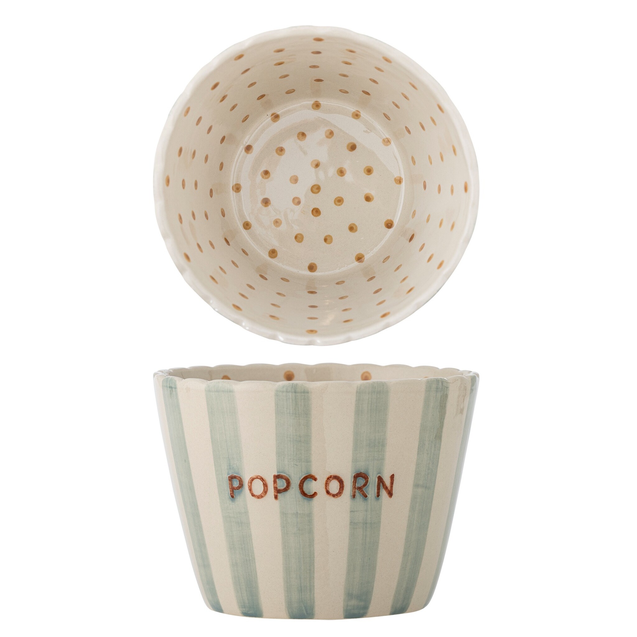 Popcorn Schale Bunt – Handbemaltes Steingut im Hygge-Stil, blau 