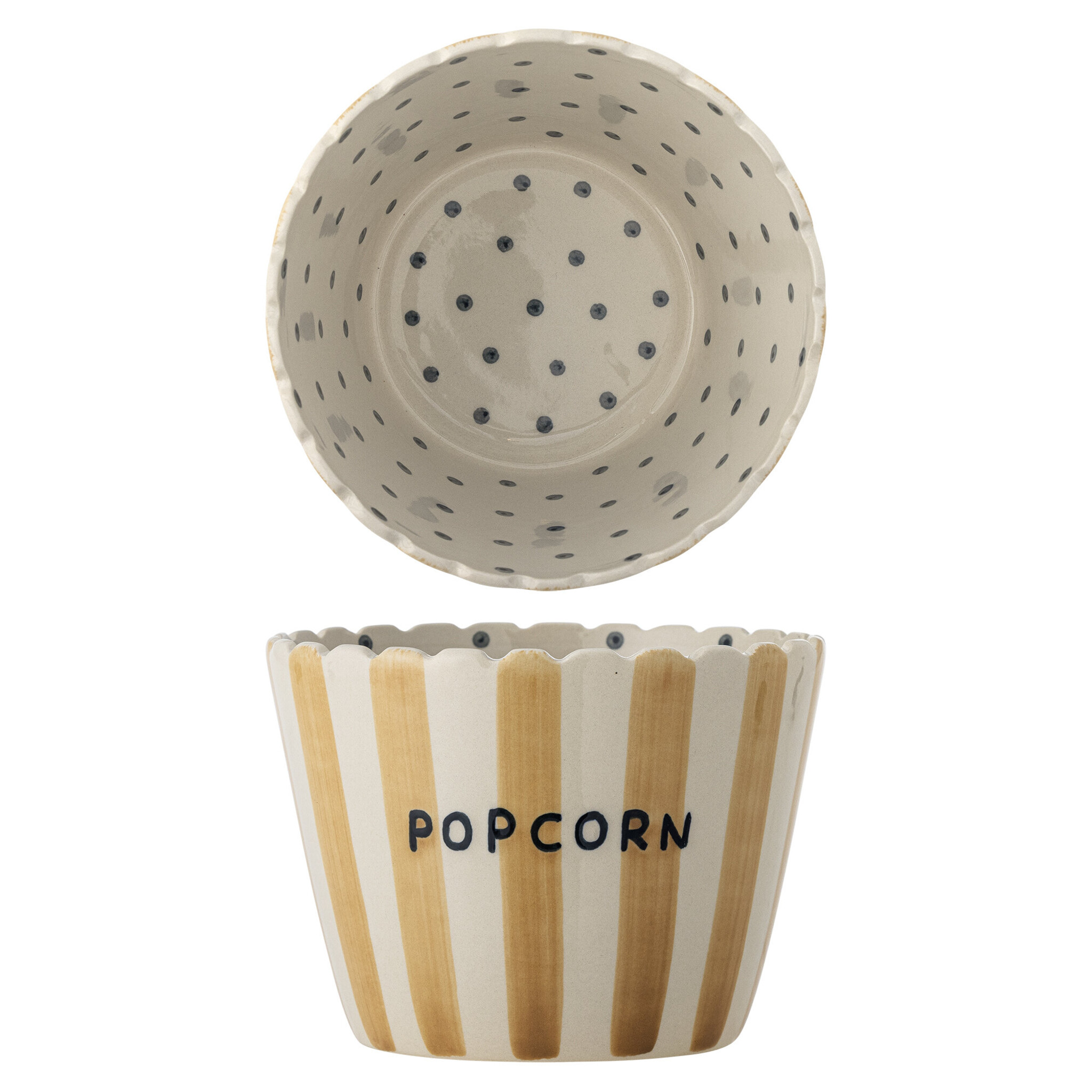 Popcorn Schale Bunt – Handbemaltes Steingut im Hygge-Stil, gelb 