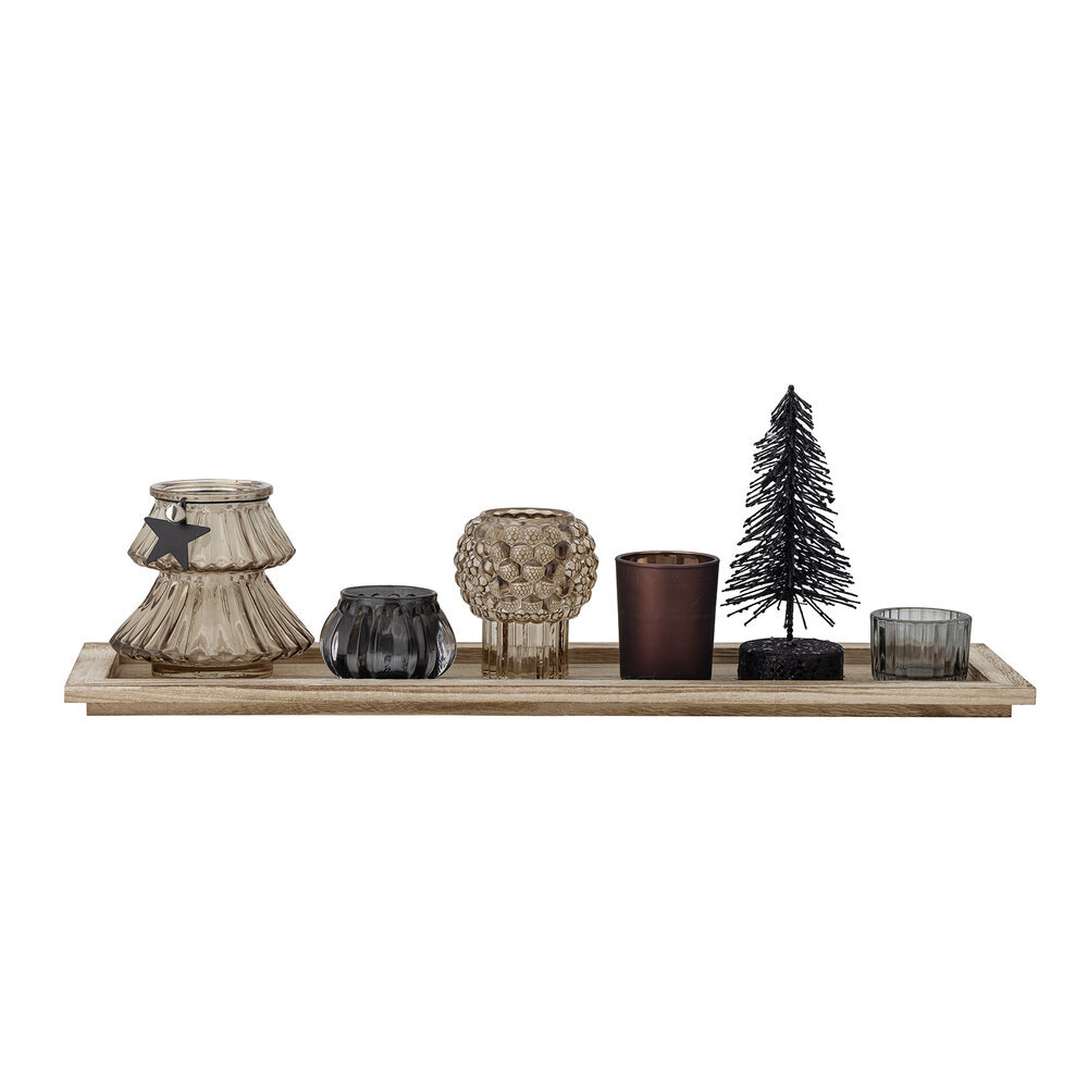 Sanga Tablett mit Teelichthaltern, Weihnachten, braun 50 x 14 x 17 cm, 7-teilig