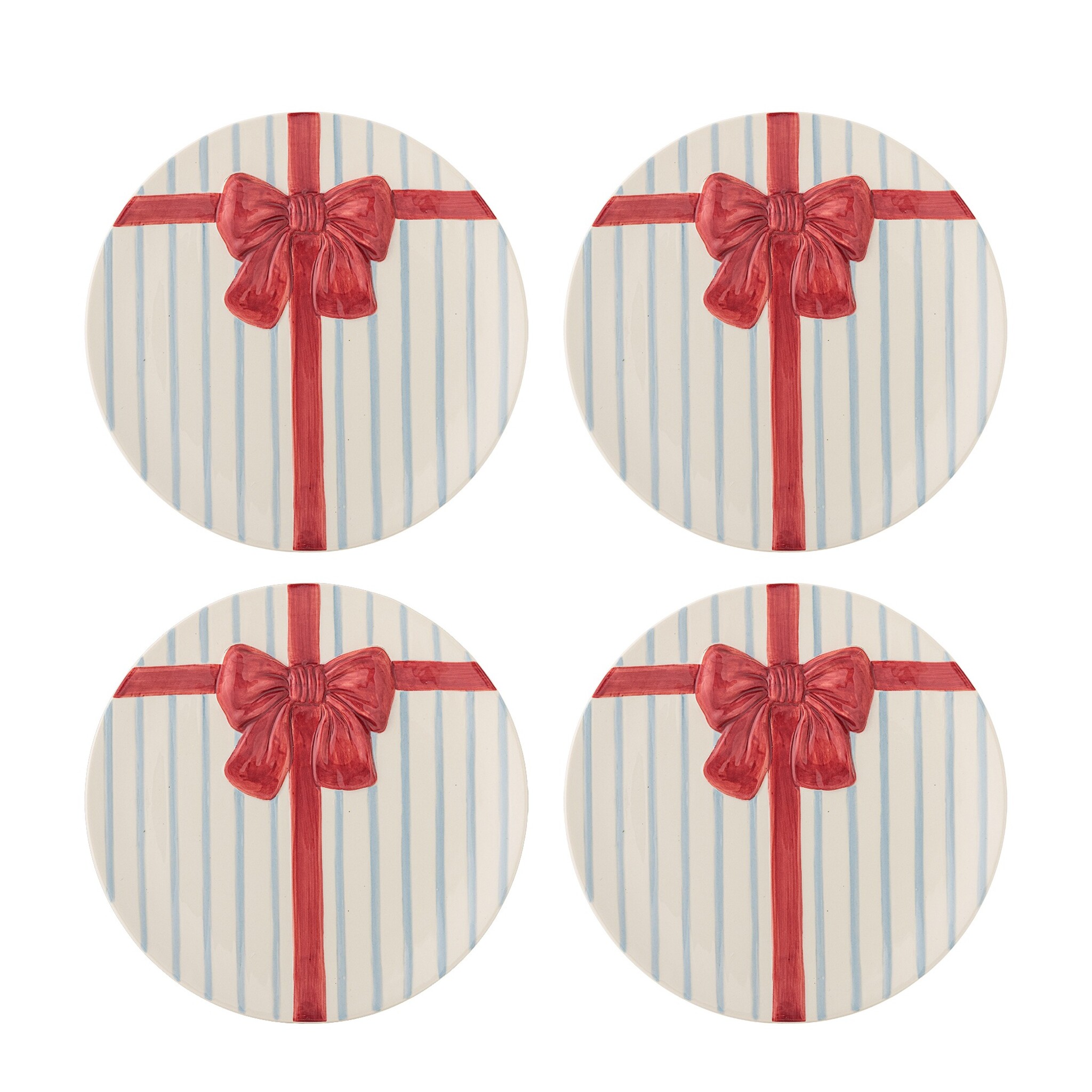Steingut-Teller Weihnachten Bowie Blau (4er-Set), rot 