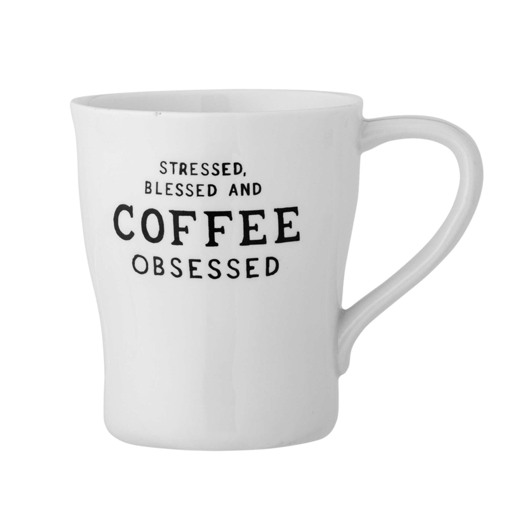 Tasse Wendy mit Schrift, Steingut, weiss 