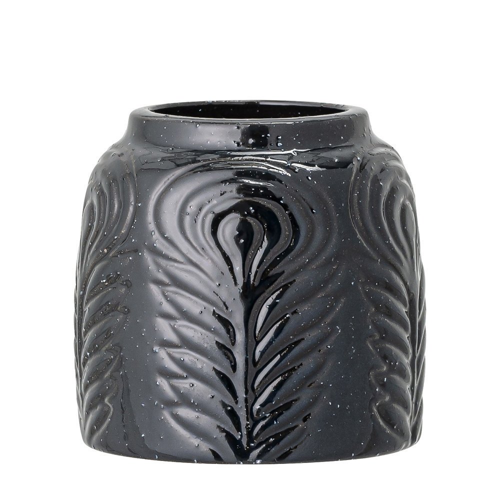 Vase Itiel aus Steingut, schwarz Ø 9 cm, Höhe 9 cm