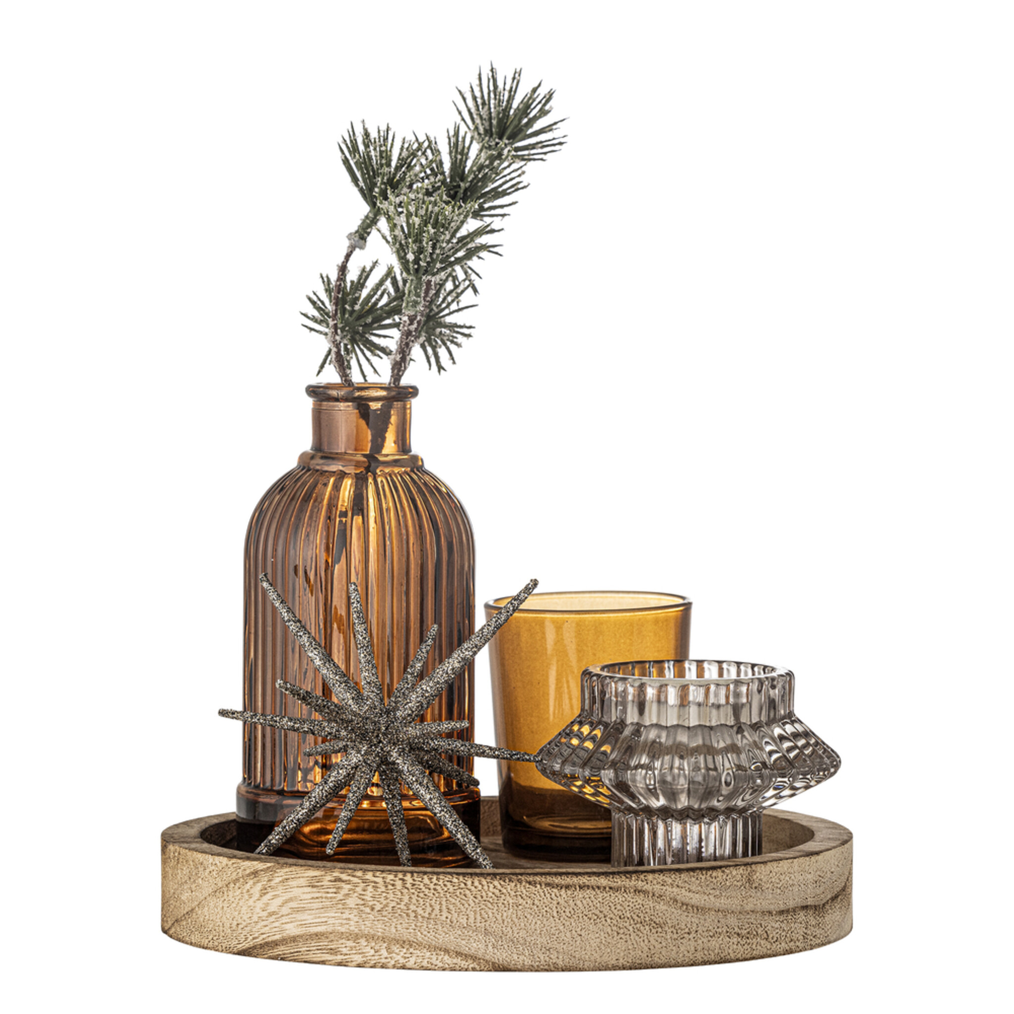 Weihnachtliches Sanga Tablett mit Teelichthaltern, rund, gold 