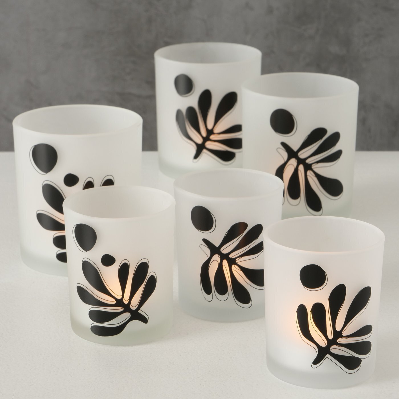 2er Set Teelichtglas Matty, weiss, schwarz 