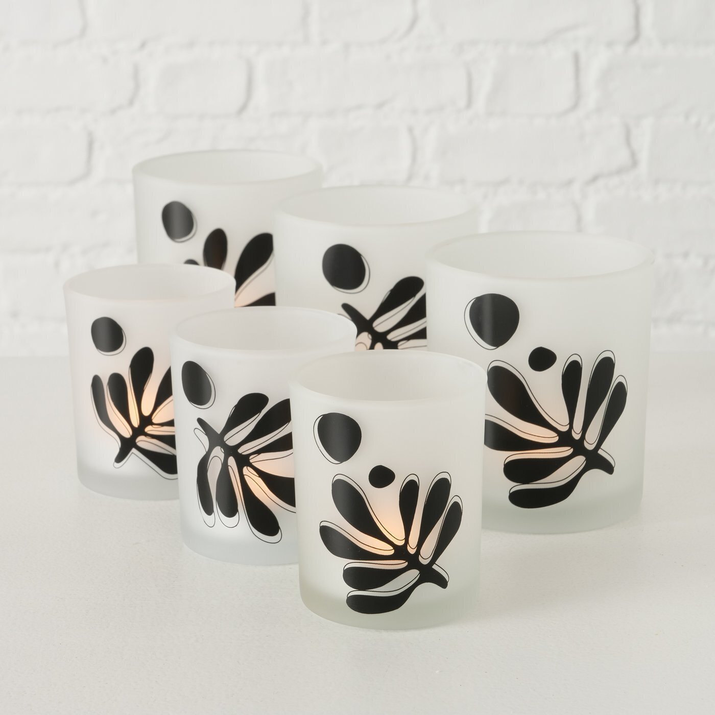 2er Set Teelichtglas Matty, weiss, schwarz 