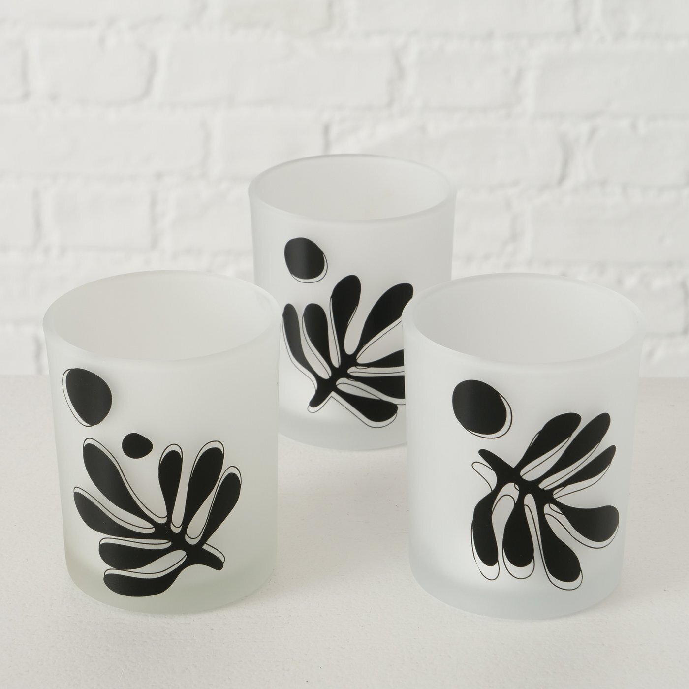 2er Set Teelichtglas Matty, weiss, schwarz 