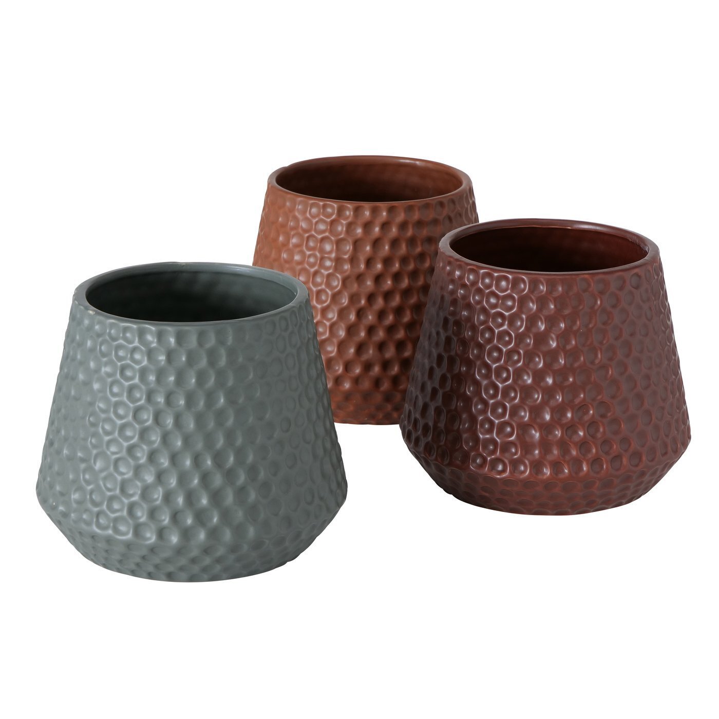 3er Set Blumentopf Sangro, rot, braun, grau 