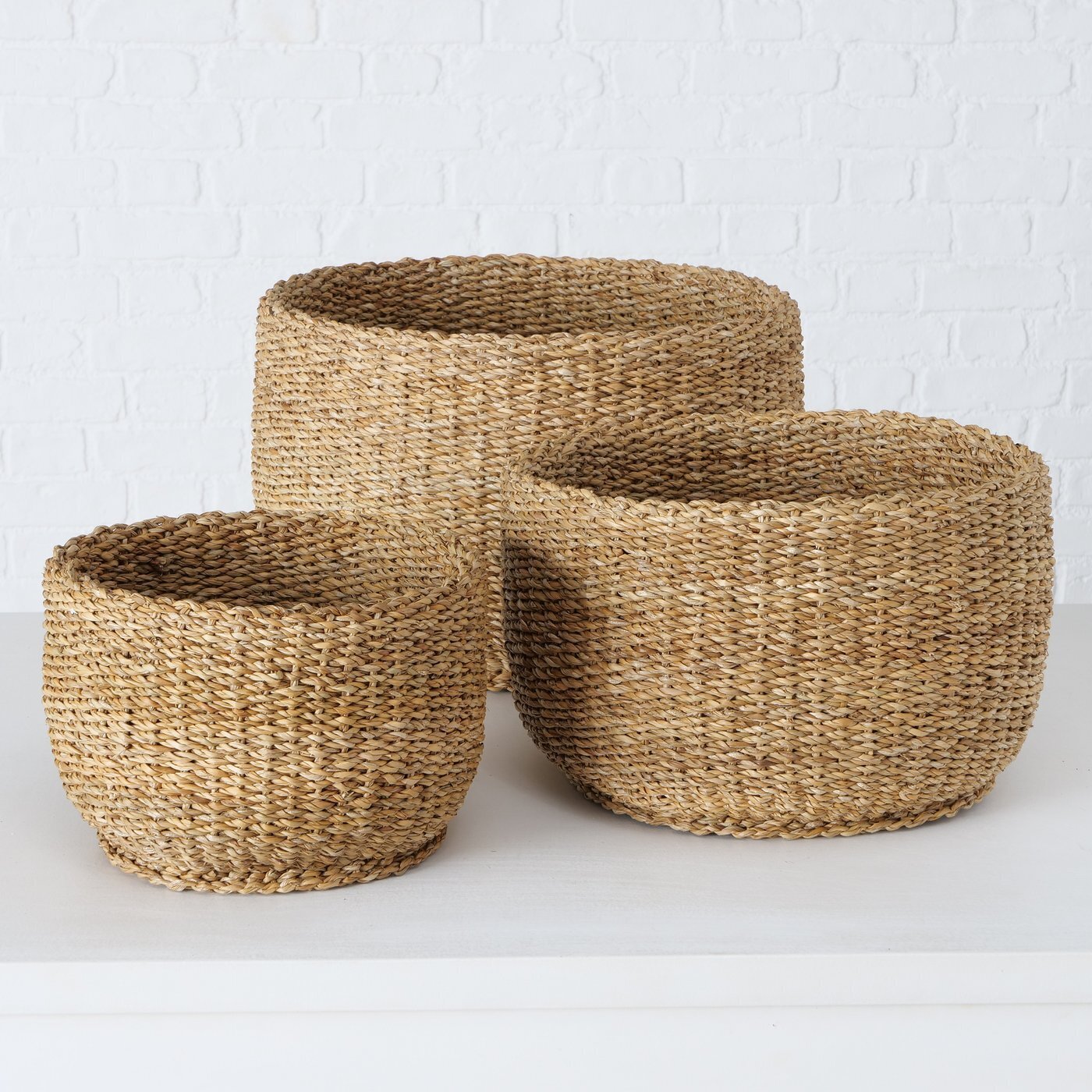 3er Set Korb Sophy aus Seegras, natur Ø30-45 x H20-30 cm