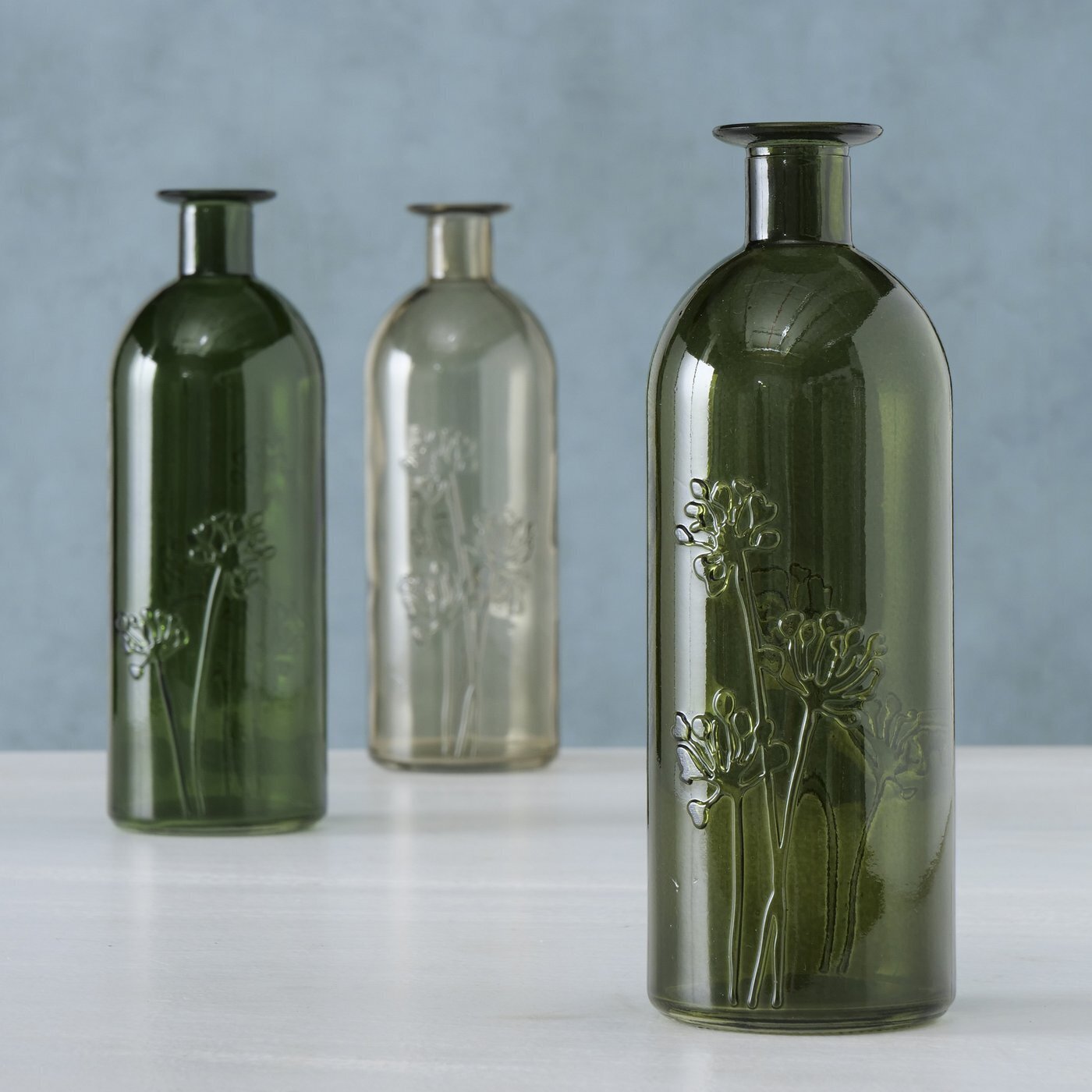 Glas Vase Lesina, 3er, dunkelgrün 