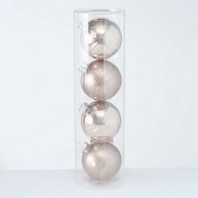 Große Weihnachtskugeln Ø 10 cm, 4 tlg, beige 