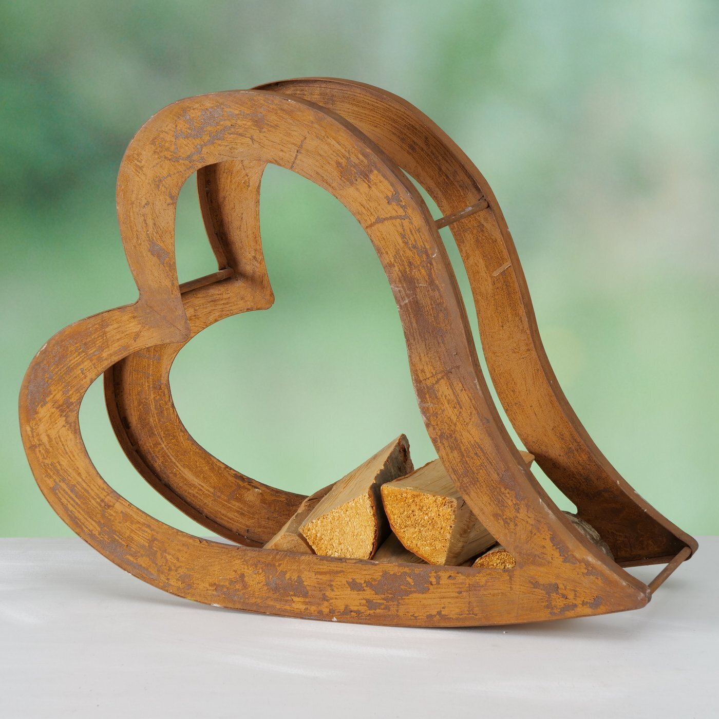 Kaminholzregal Heart, kupfer 